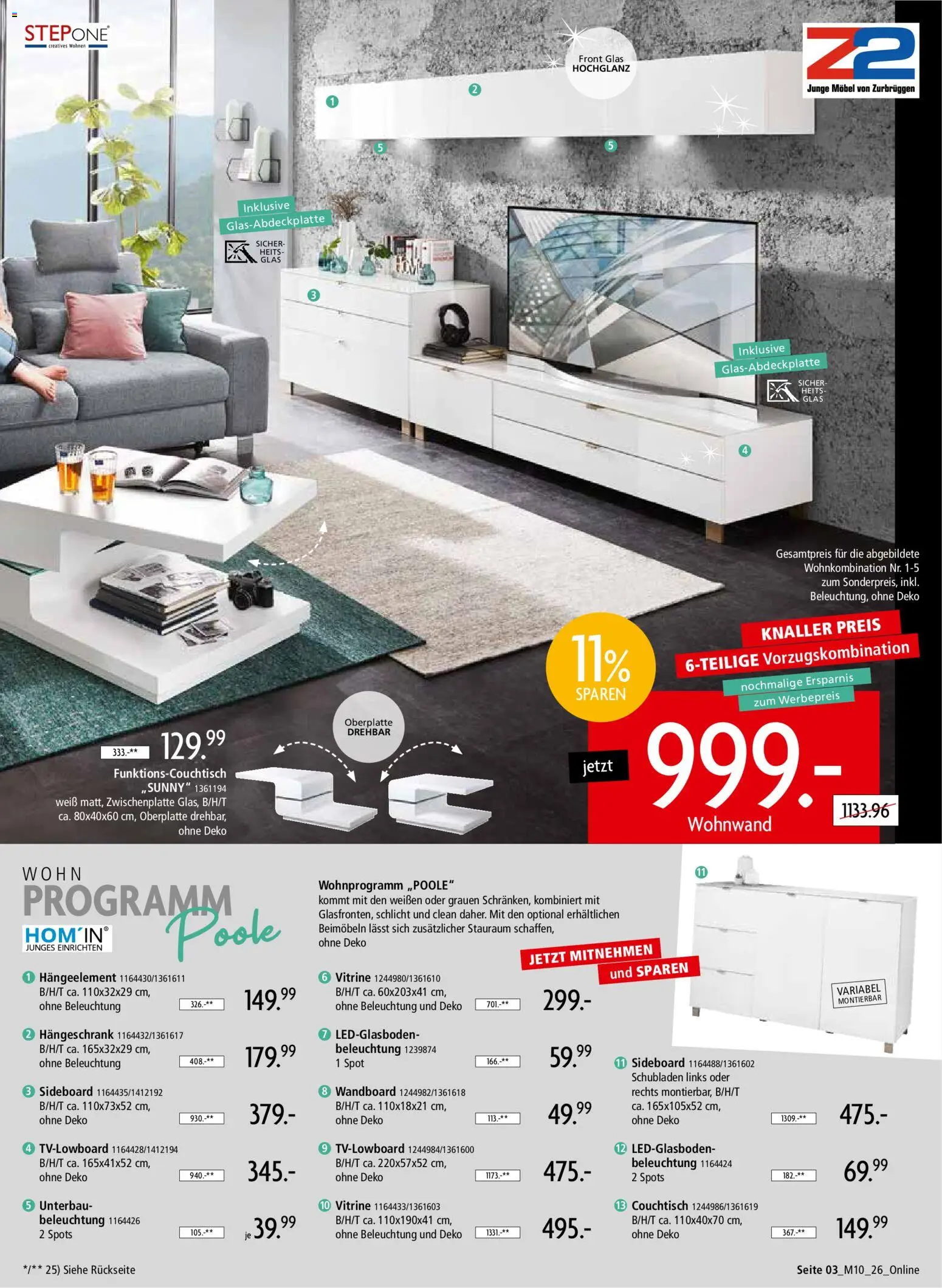 Zurbrüggen Mitnahme Möbel – gültig ab 08.08.2026 | Seite: 3 | Produkte: Sideboard, Wandboard, Vitrine, Hängeschrank