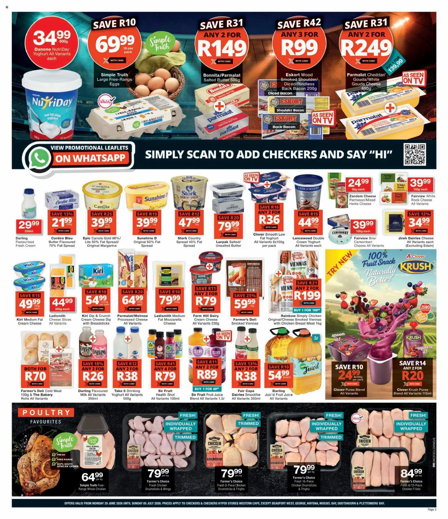 New Checkers catalogue – valid from 29/06/2026 | Page: 3 | Products: Bakery, Butter, Chicken, Beef