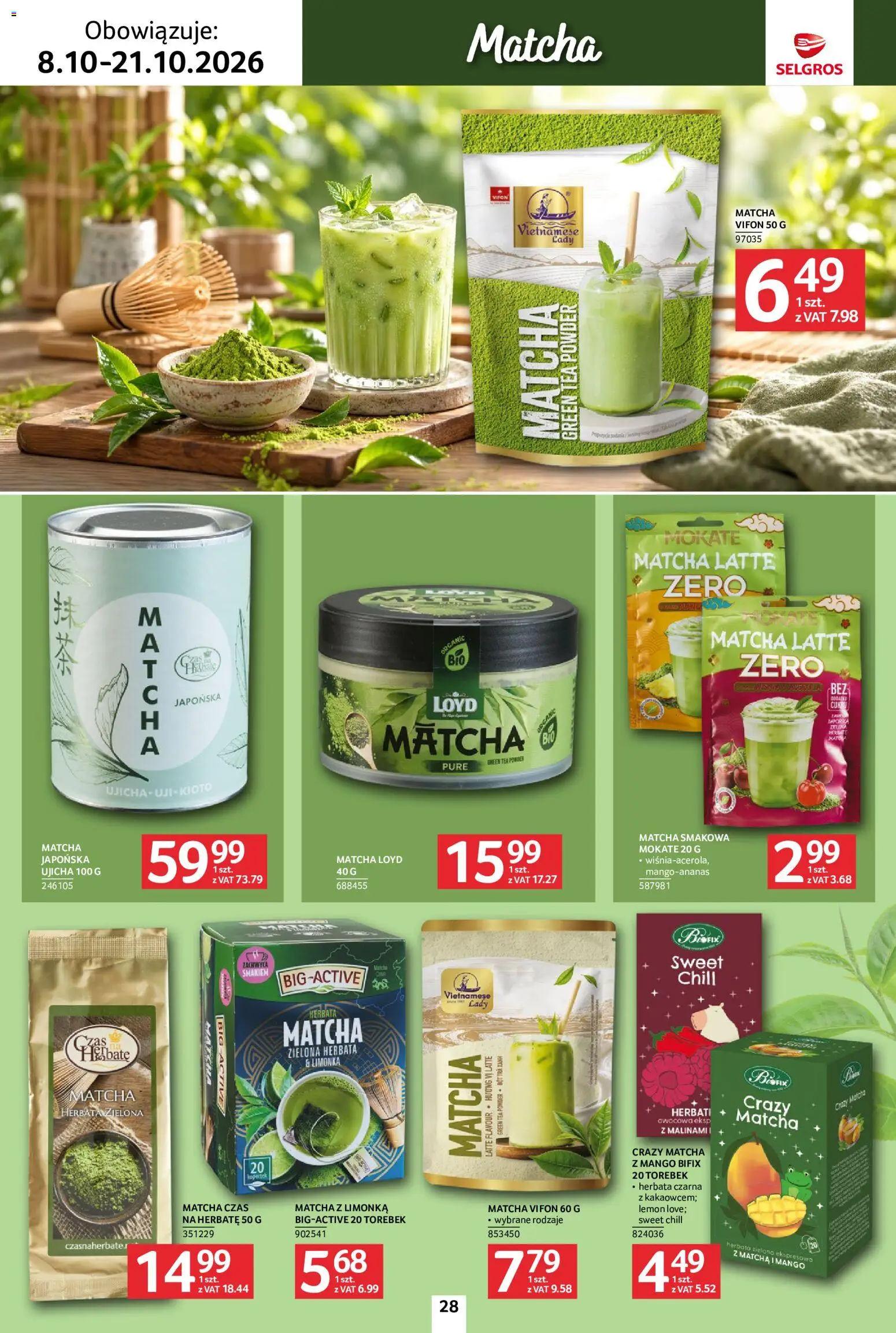 Selgros cash&carry gazetka - Kawa i herbata od 08.10.2026 | Strona: 28 | Produkty: Zielona herbata, Mango, Vifon, Herbata