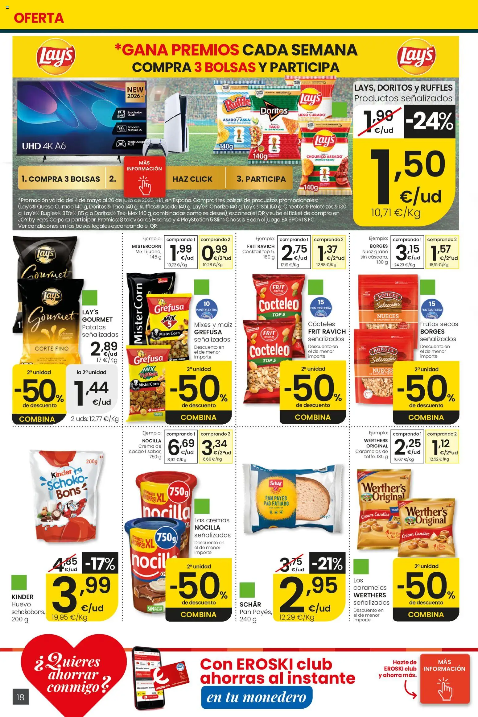 Eroski Nirekin aurreztu nahi Aliprox │ válido desde el 14.05.2026 | Página: 18 | Productos: Pan, Crema, Playstation, Φρυγανιές σικάλεως