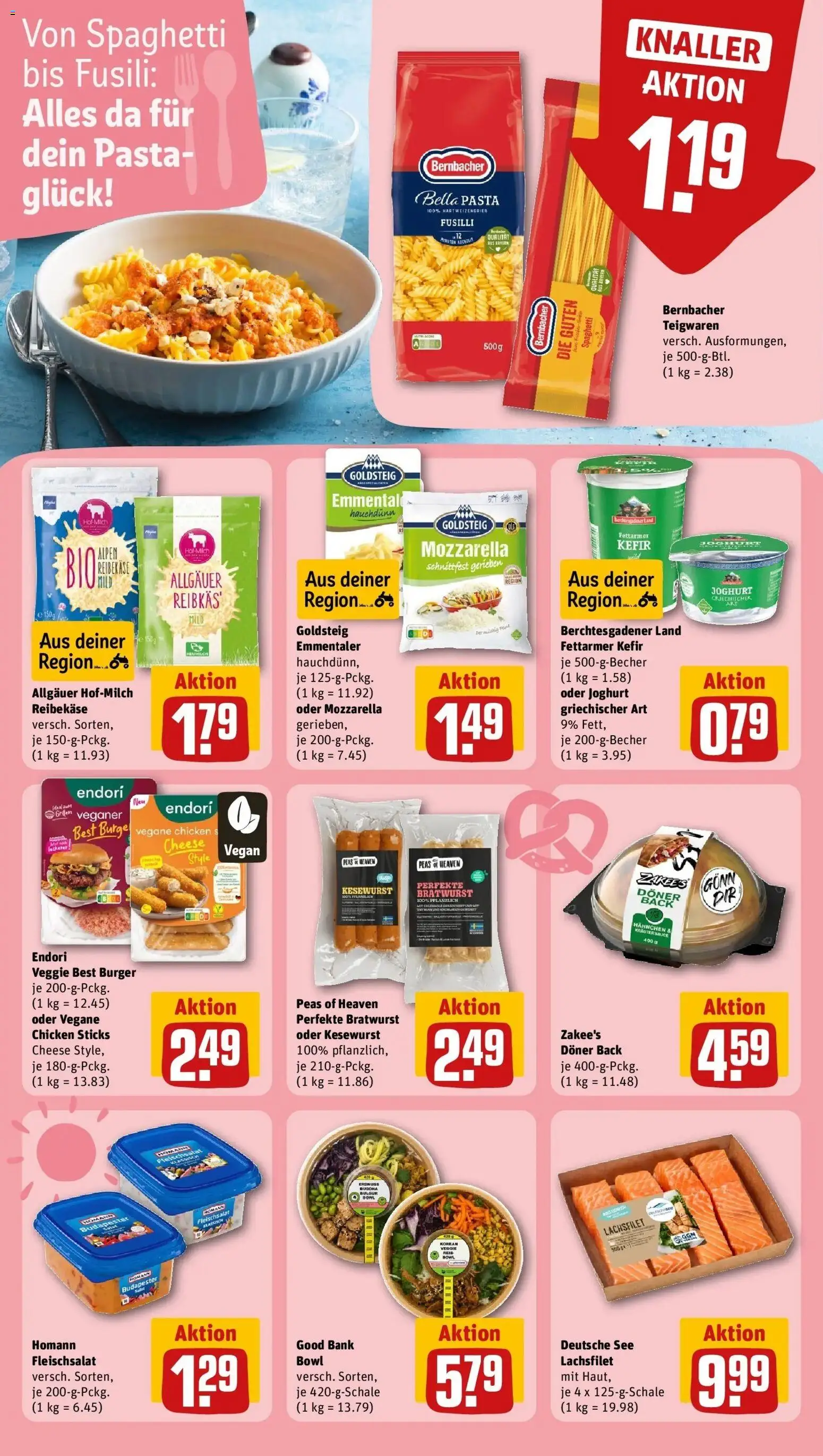 Rewe Prospekt Nürnberg – gültig ab 13.07.2026 | Seite: 14 | Produkte: Joghurt, Bratwurst, Pasta, Reibekase