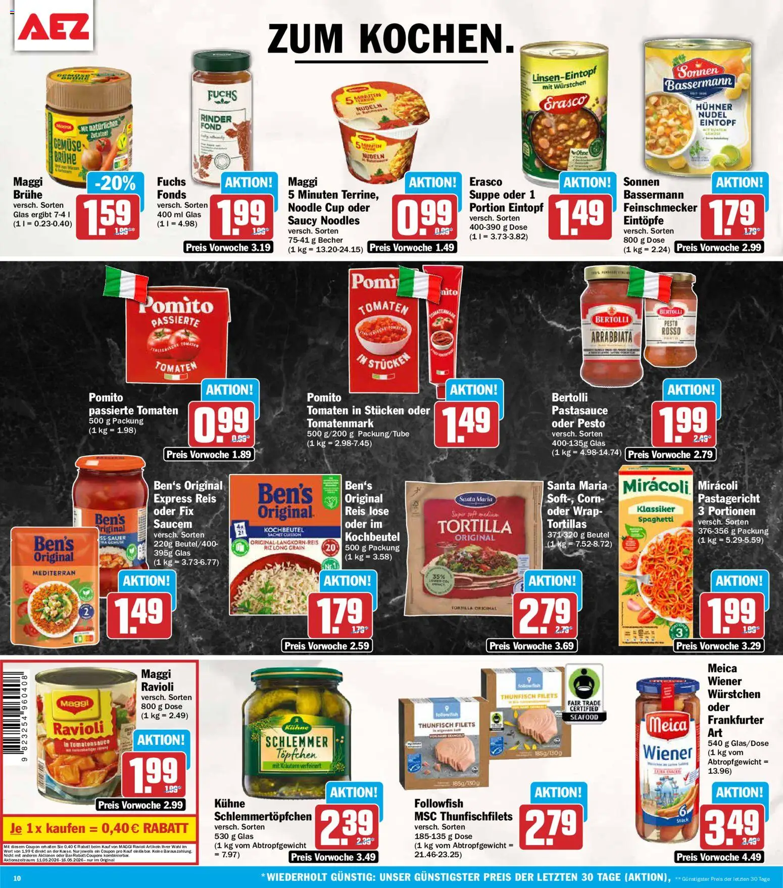 AEZ Prospekt 	 – gültig ab 11.05.2026 | Seite: 10 | Produkte: Maggi, Tomaten, Reis, Nudeln