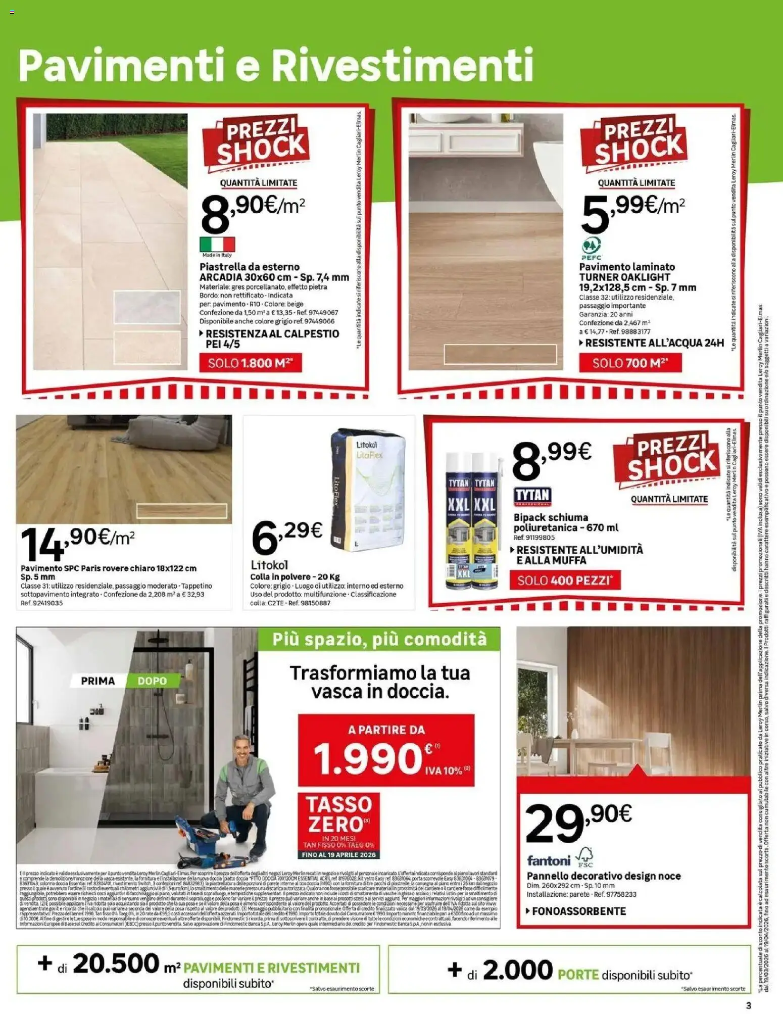 Volantino Leroy Merlin del 19.03.2026 | Pagina: 3 | Prodotti: Pavimento, Box doccia, Piatto, Doccia