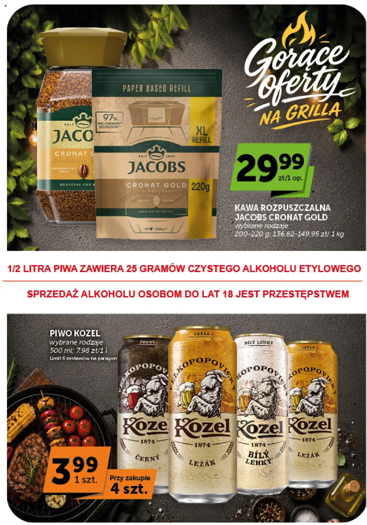 Groszek gazetka od 13.08.2026 | Strona: 16 | Produkty: Jacobs, Kawa rozpuszczalna, Leżak, Piwo kozel