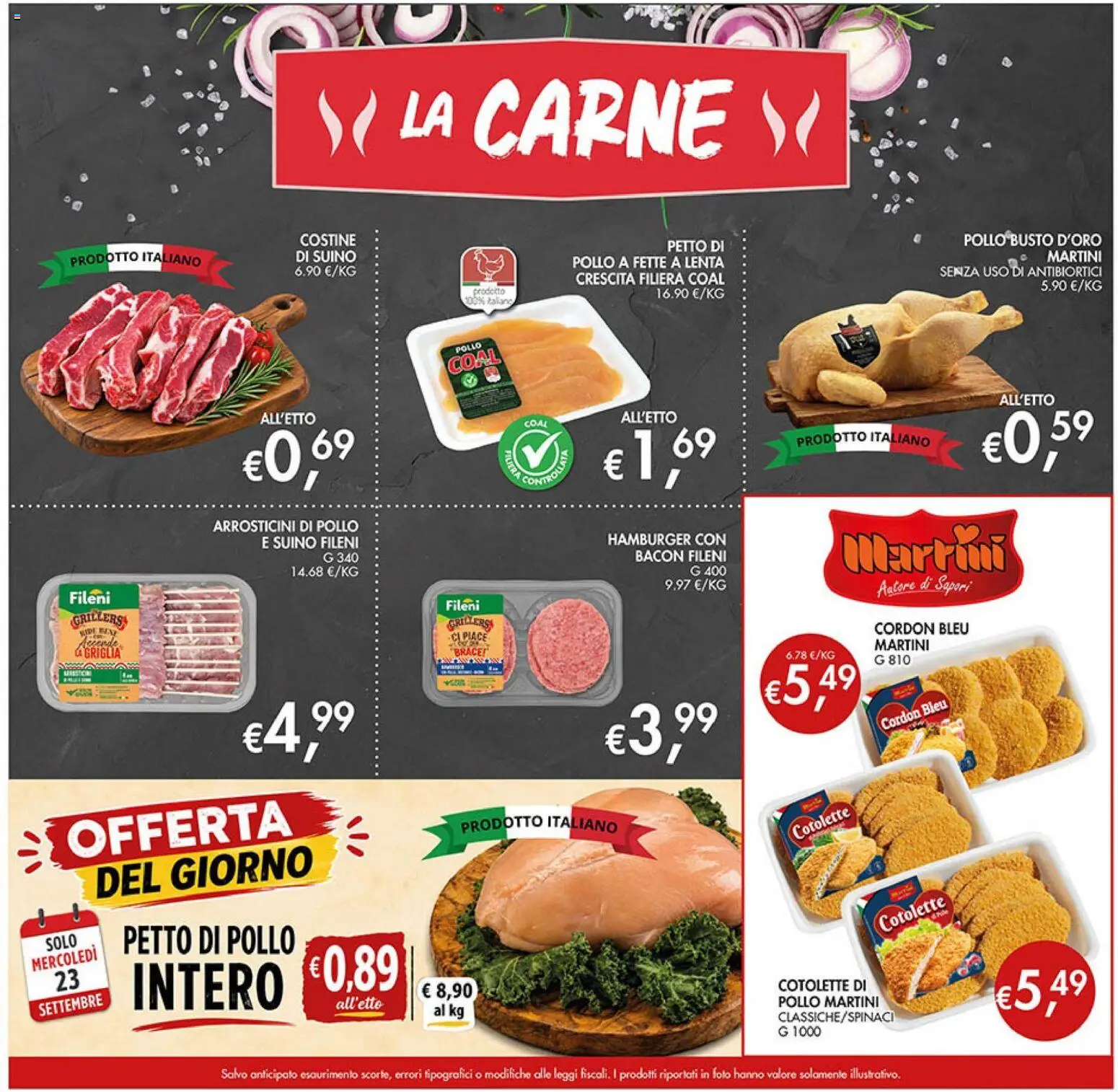Volantino Coal del 10/09/2026 | Pagina: 9 | Prodotti: Petto di Pollo, Bacon, Hamburger, Arrosticini
