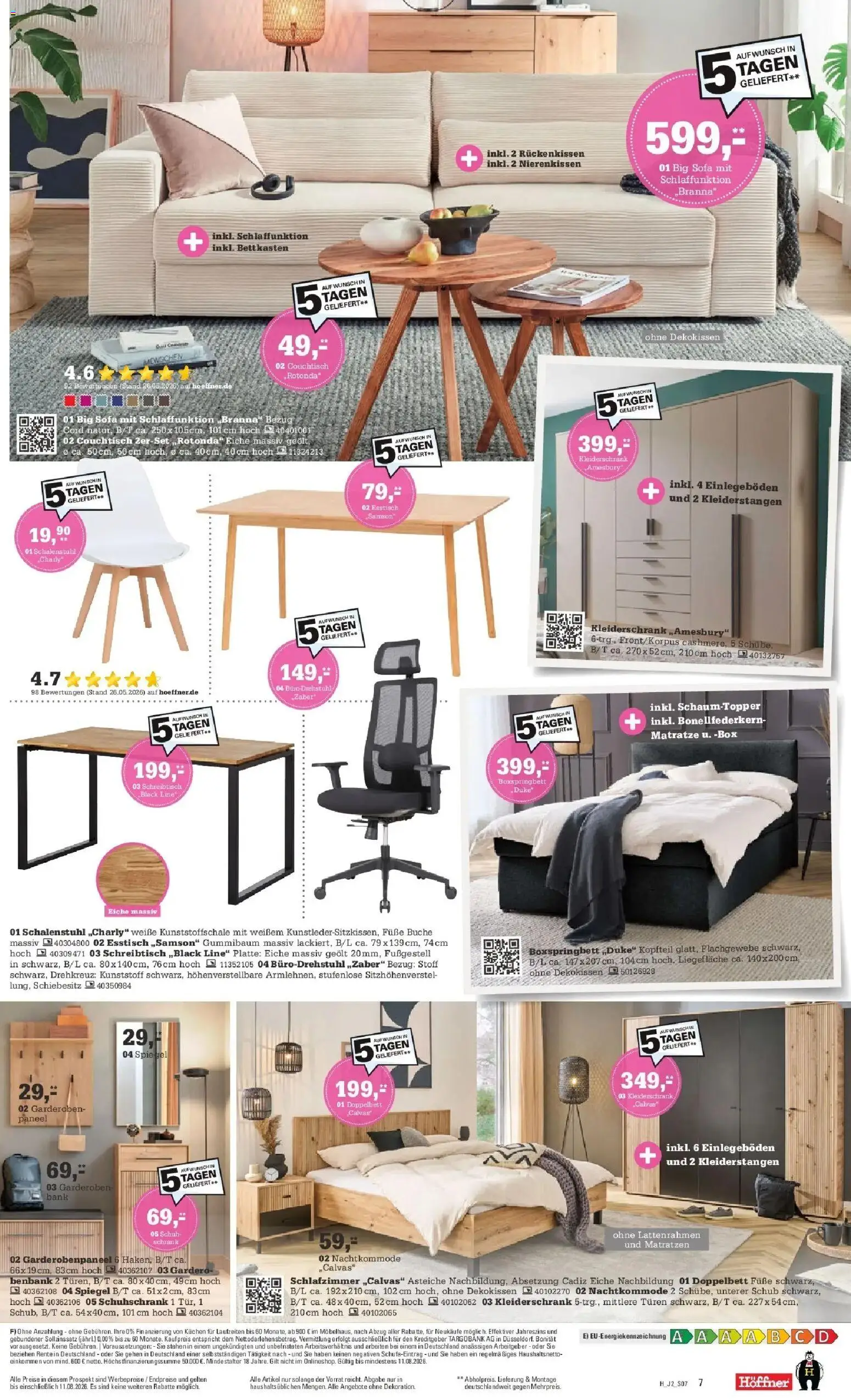 Höffner Prospekt Barsbüttel – gültig ab 29.07.2026 | Seite: 7 | Produkte: Esstisch, Boxspringbett, Box, Kuchen