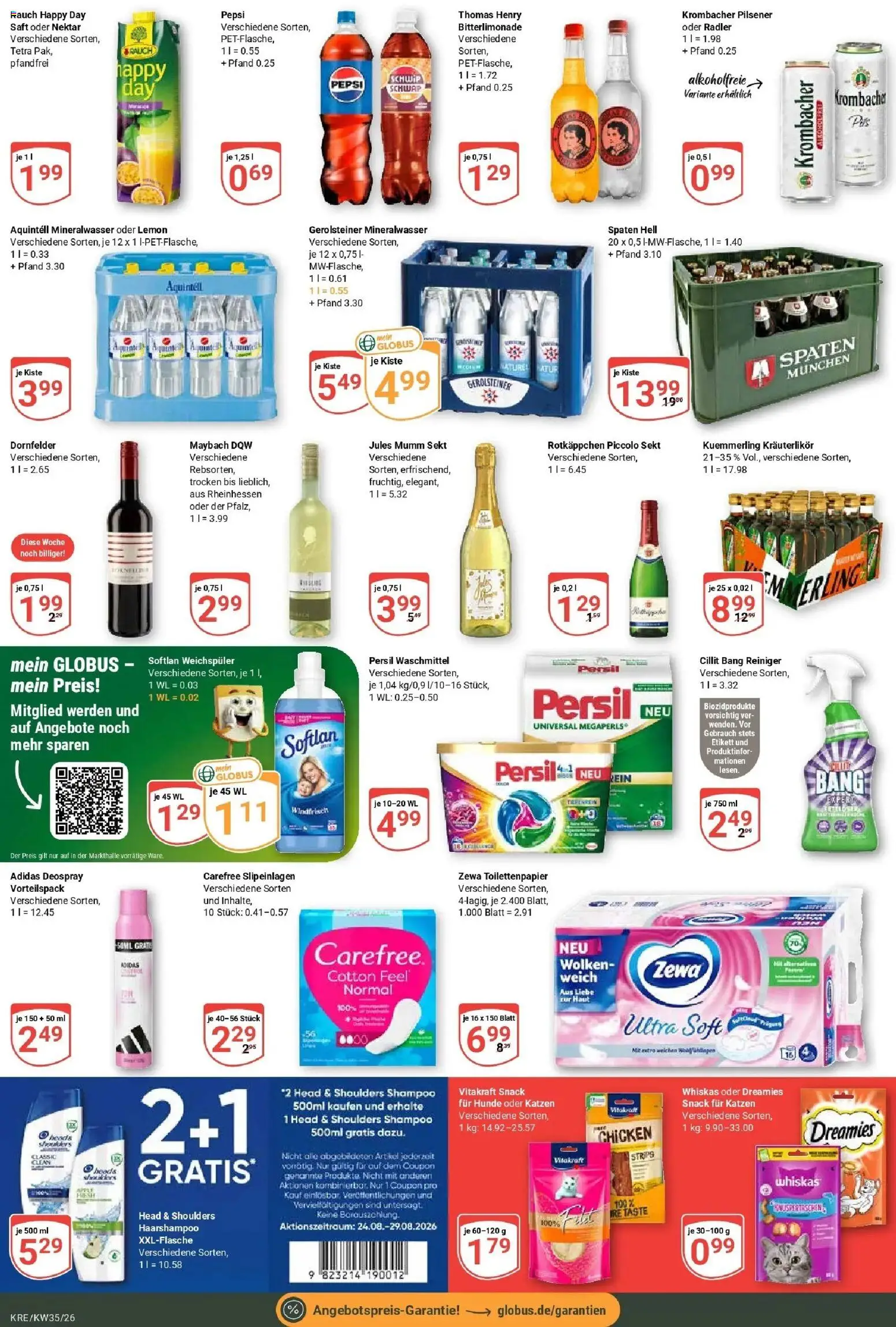 Globus Prospekt Krefeld – gültig ab 24.08.2026 | Seite: 8 | Produkte: Mumm sekt, Waschmittel, Gerolsteiner, Toilettenpapier