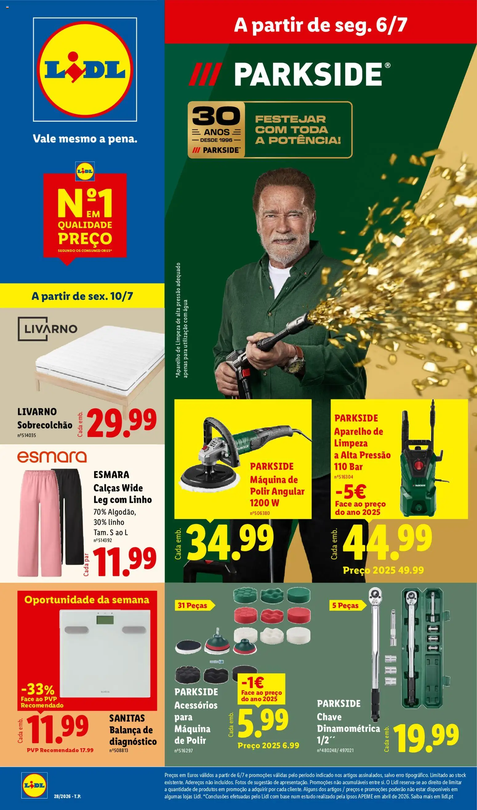 Lidl Novidades │ válido de 06/07/2026 | Página: 1 | Produtos: Agua, Calças, Base, Chave dinamométrica