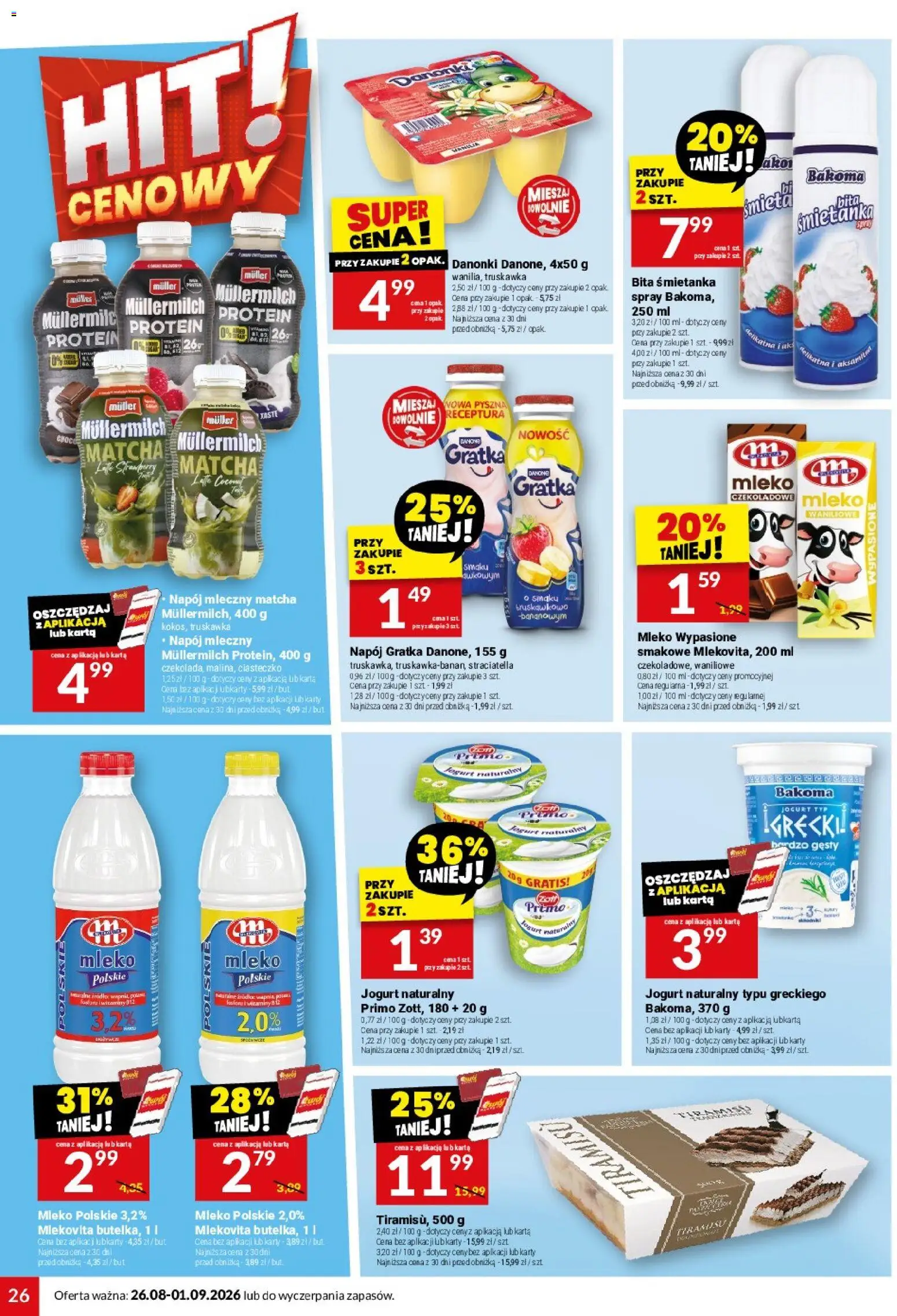 Twój Market gazetka od 26.08.2026 | Strona: 26 | Produkty: Bita śmietanka, Napój mleczny, Mleko, Danonki