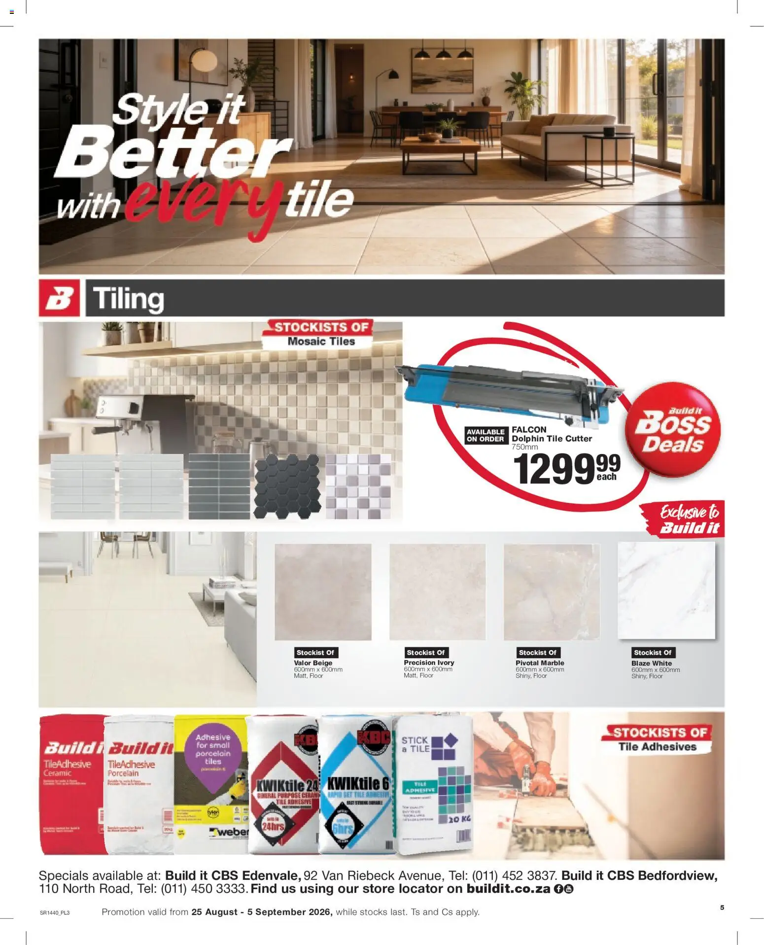 New Build It catalogue – valid from 25/08/2026 | Page: 5 | Products: Cutter, Tiling, Adhesive