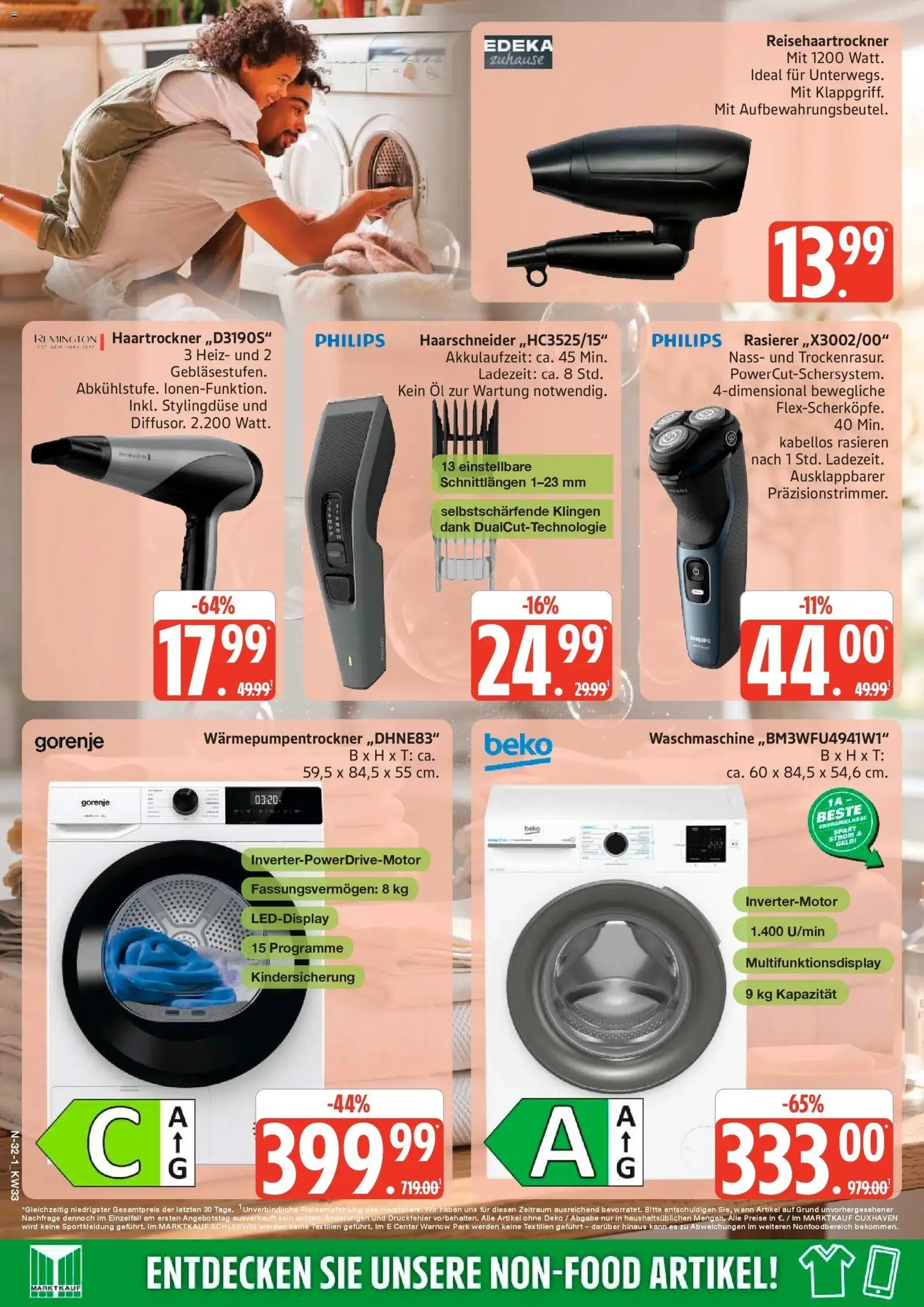 Edeka Prospekt Schleswig (ab 10.08.2026) » Angebote Online | Seite: 32 | Produkte: Gorenje, Rasierer, Haartrockner, Öl