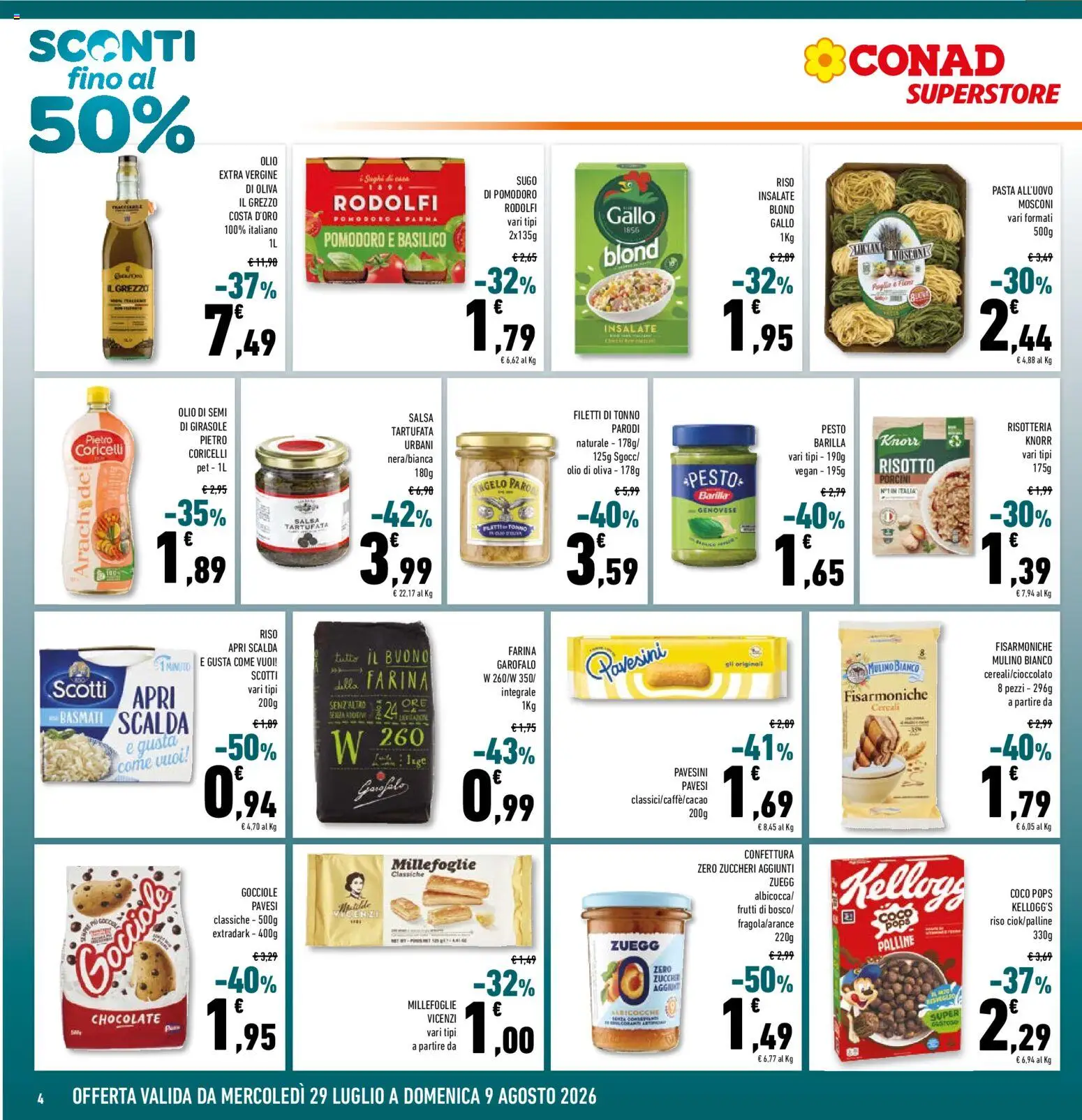 Volantino Conad del 29/07/2026 | Pagina: 4 | Prodotti: Salsa, Pomodoro, Farina, Pasta