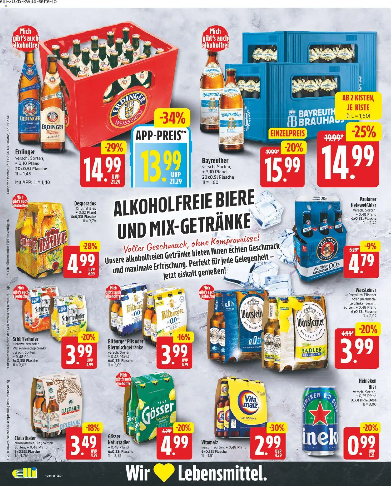 Elli Markt Prospekt Delbrück – gültig ab 17.08.2026 | Seite: 16 | Produkte: Erdinger, Heineken, Radler, Warsteiner
