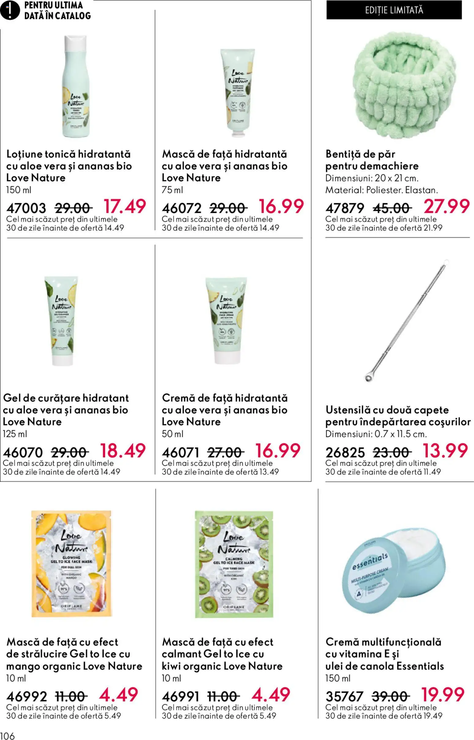 Noul catalog Oriflame – valabil de la 27.05.2026 | Pagină: 106 | Produse: Bentiță de păr, Gel de curățare, Cremă, Ananas