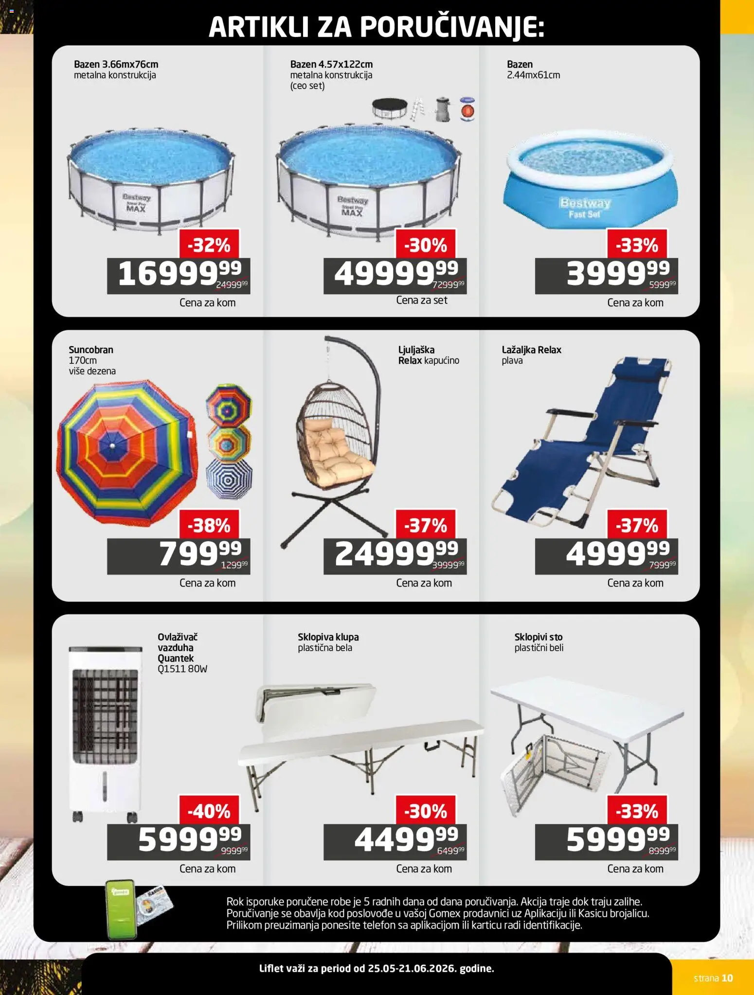 Gomex katalog - važi od 25.05.2026 | Strana: 10 | Proizvode: Klupa, Ljuljaška, Suncobran, Kapućino