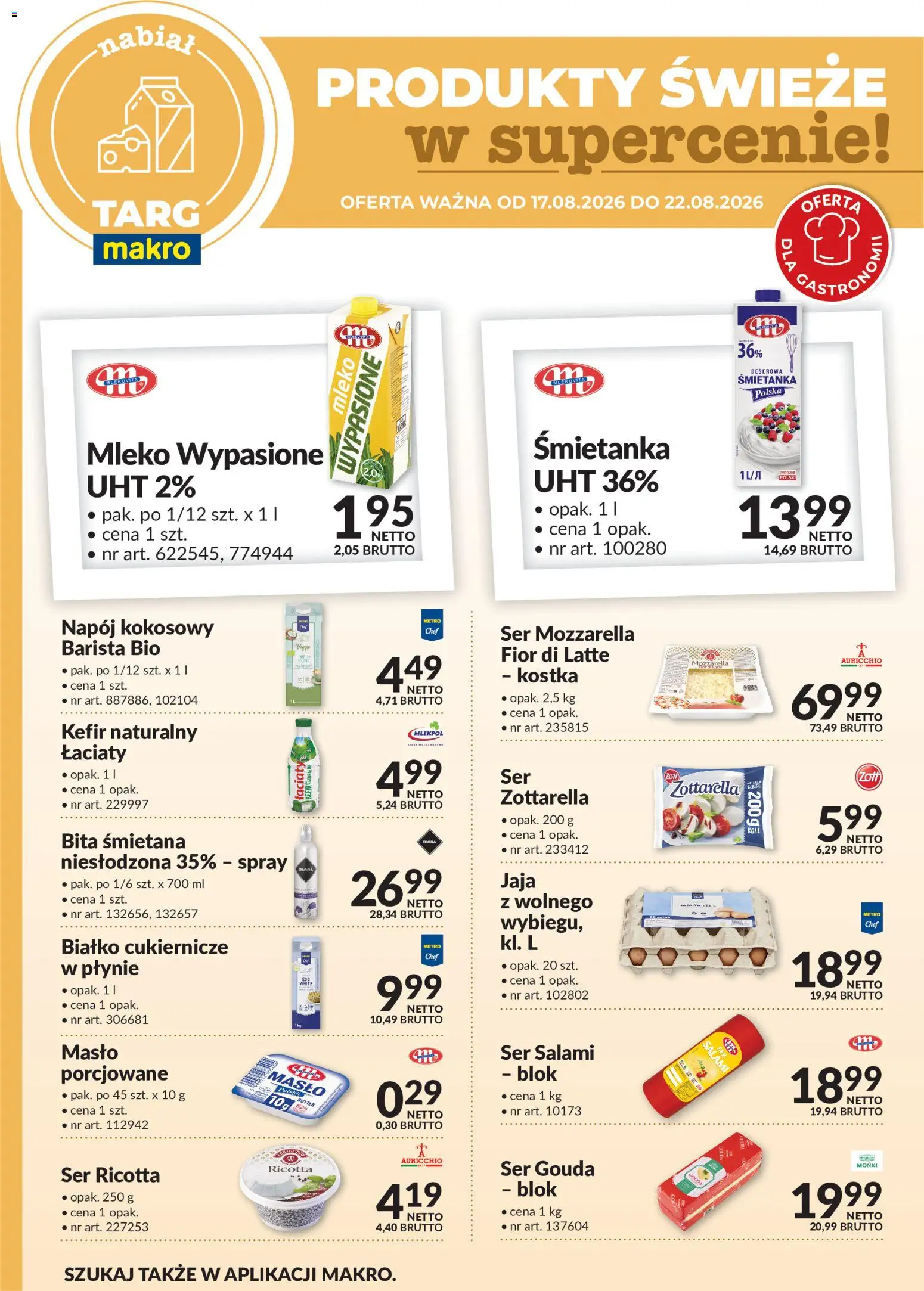 Makro gazetka - Produkty świeże w supercenie od 17.08.2026 | Strona: 3 | Produkty: Bita śmietana, Napój kokosowy, Kefir naturalny, Masło