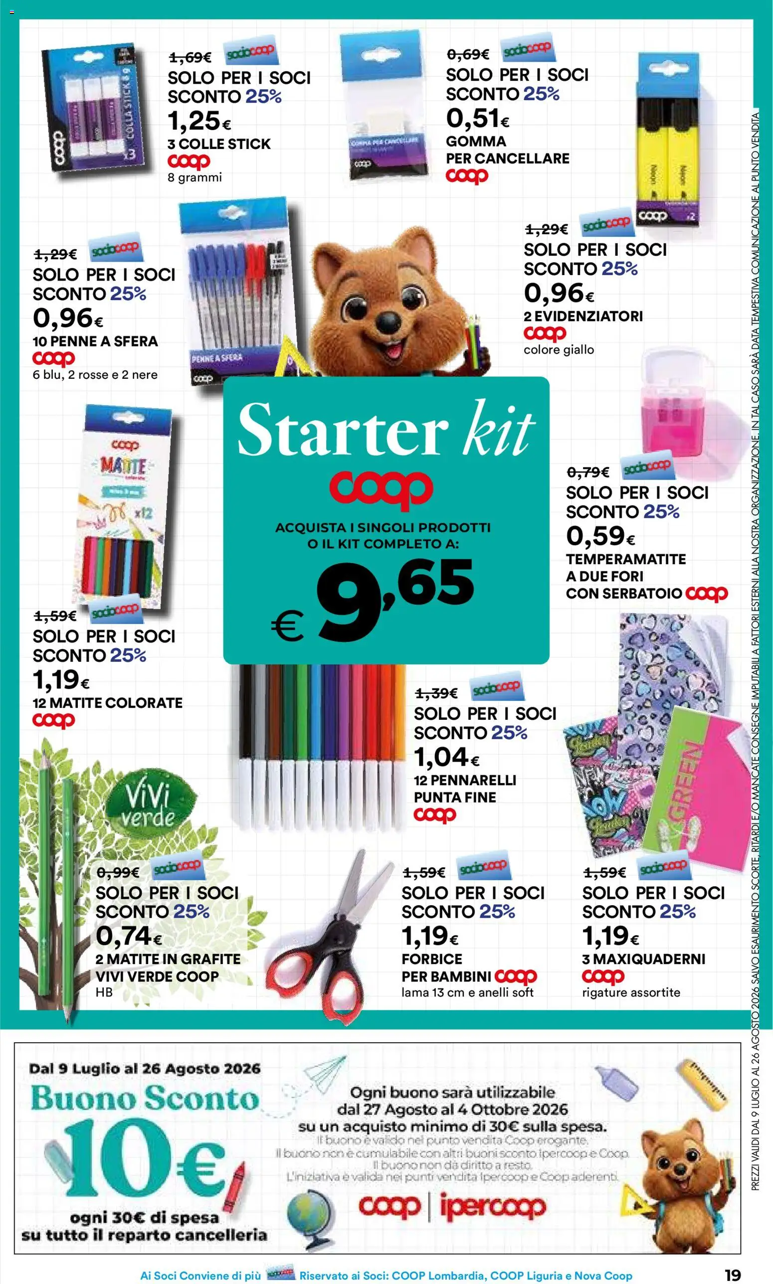 Volantino Ipercoop del 09/07/2026 | Pagina: 19 | Prodotti: Temperamatite, Colla, Matite colorate, Penne