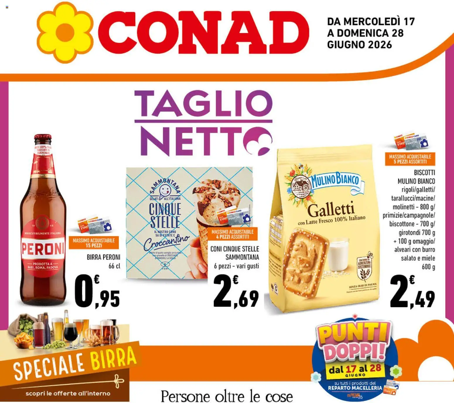 Volantino Conad del 17.06.2026 | Pagina: 1 | Prodotti: Birra, Biscotti, Olio, Burro