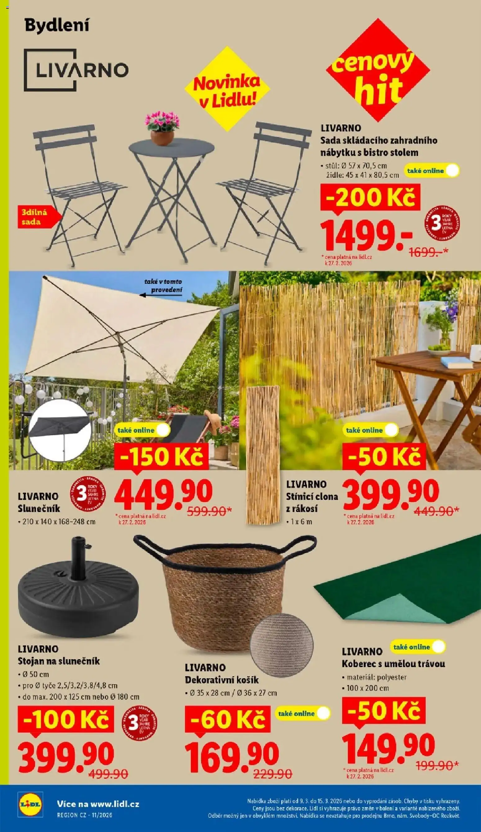 Lidl aktuální leták od 09.03.2026 | Strana: 34 | Produkty: Židle, Koberec, Slunečník, Stojan na slunečník