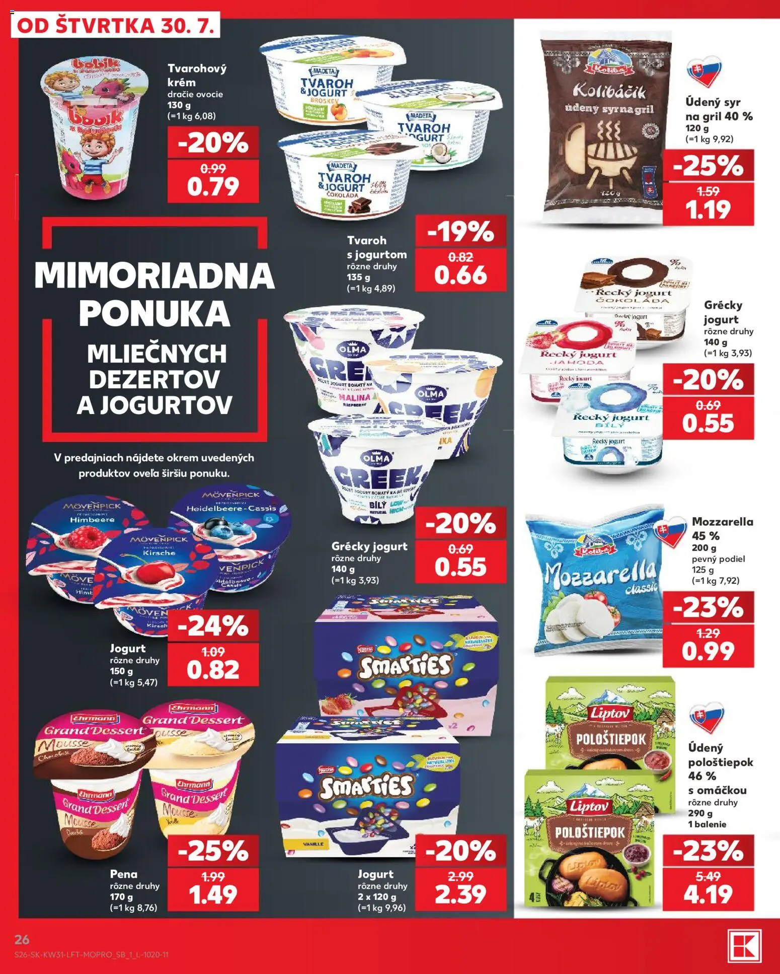 Nové Kaufland akcie – leták je platný od 30.07.2026 | Strana: 26 | Produkty: Gril, Syr, Grécky jogurt, Tvaroh
