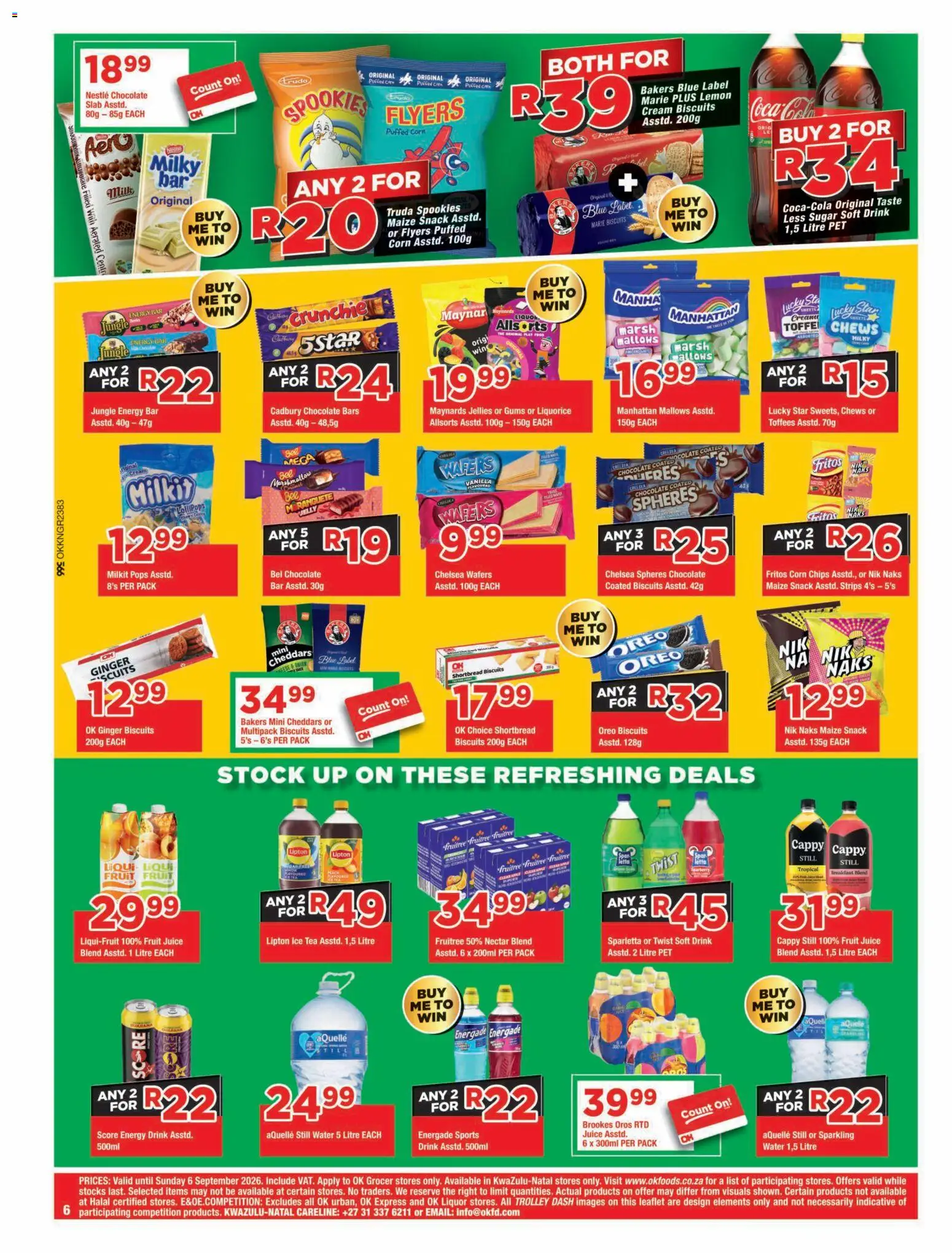 New OK Foods catalogue – valid from 25/08/2026 | Page: 6 | Products: Biscuits, Juice, Tea, Water
