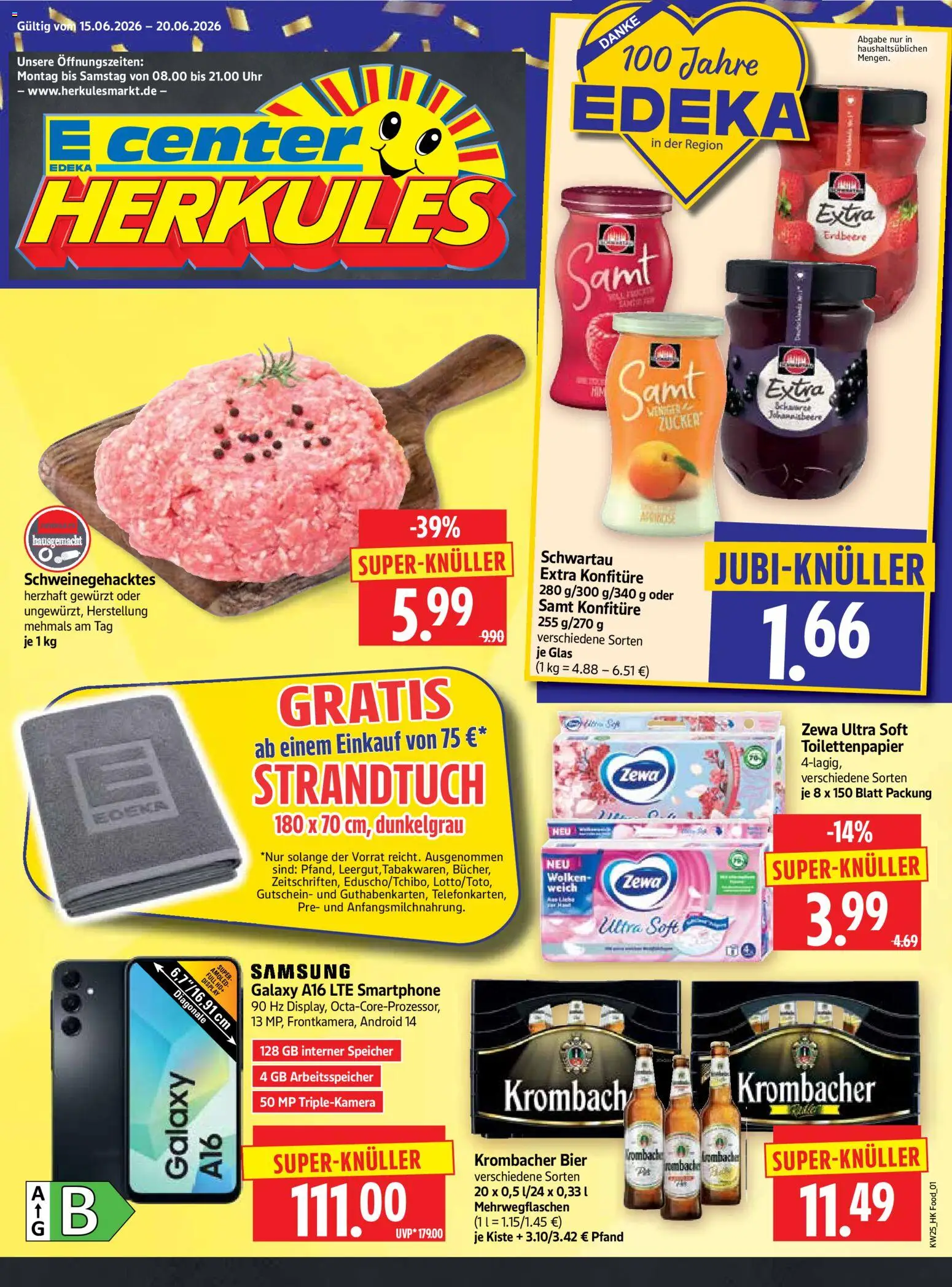 HERKULES Prospekt – gültig ab 15.06.2026 | Seite: 1 | Produkte: Bier, Zucker, Krombacher, Uhr