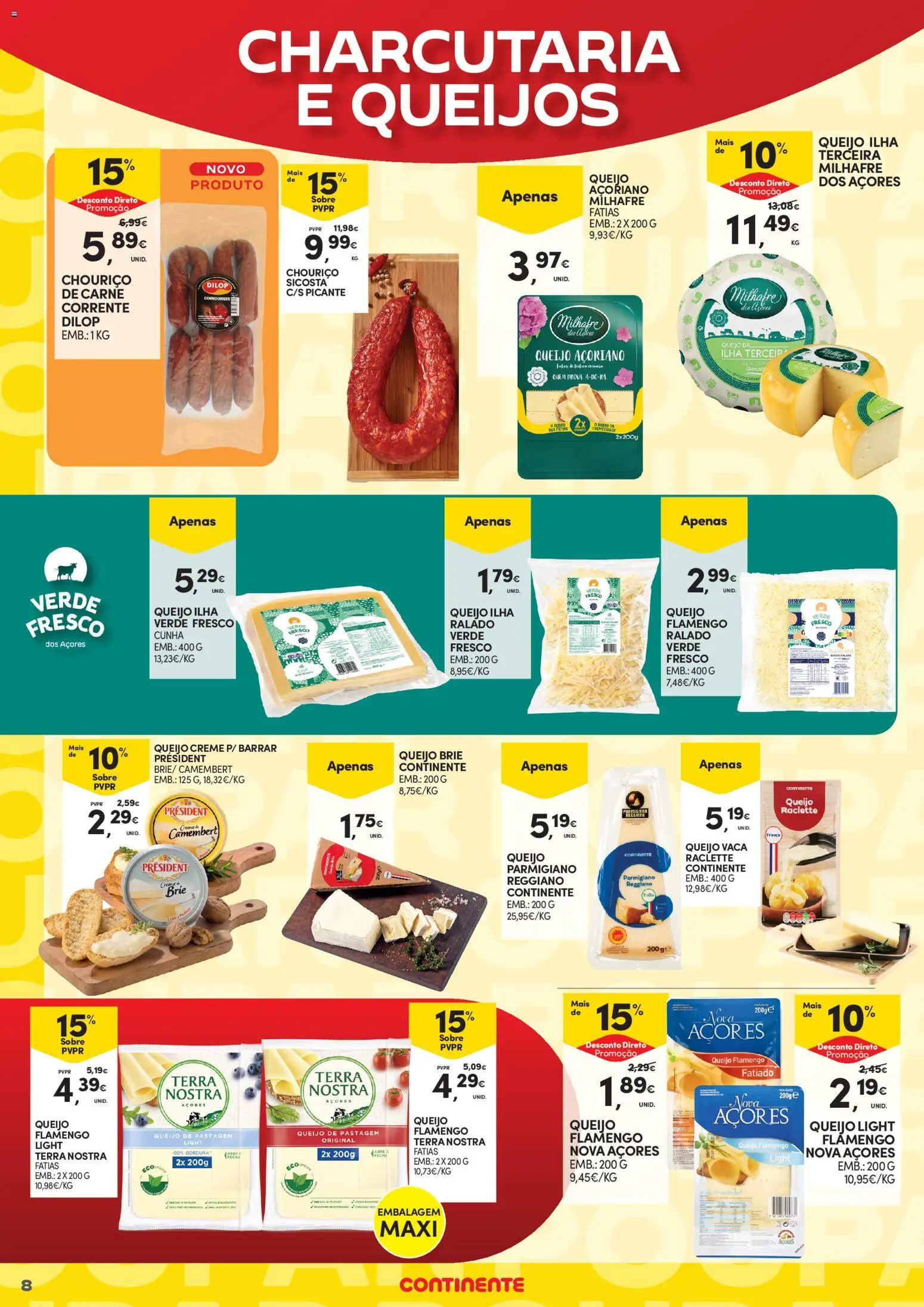 Continente - Açores Poupança para todos │ válido de 06.04.2026 | Página: 8 | Produtos: Queijo creme, Queijo, Chouriço, Carne
