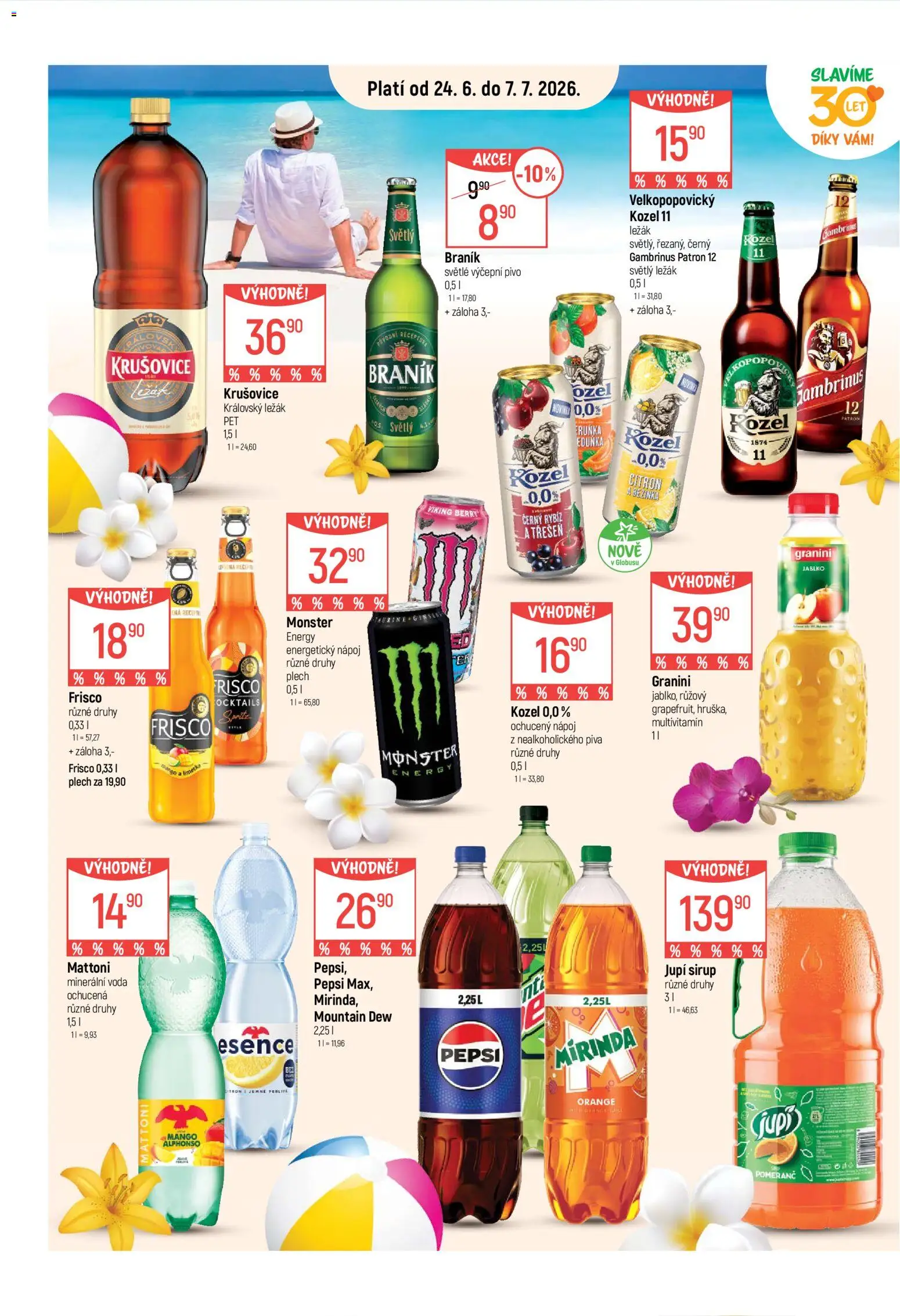 Globus leták - Osvěžte se od 24.06.2026 | Strana: 4 | Produkty: Mattoni, Voda, Jupí, Gambrinus