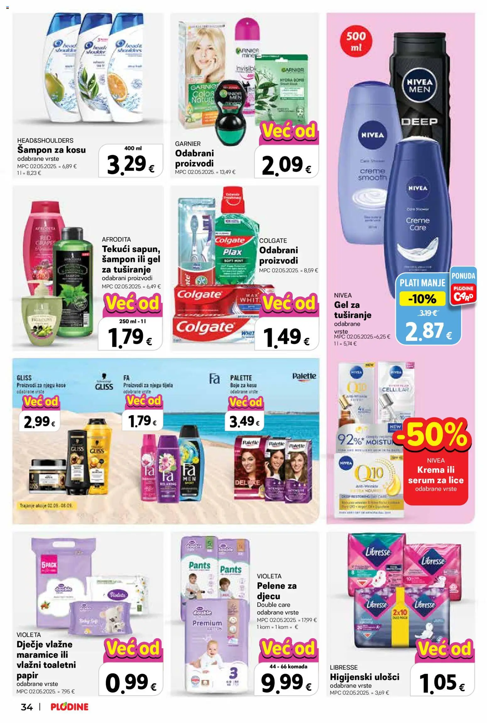 Plodine katalog | vrijedi od 02.09.2026 | Stranica: 34 | Proizvodi: Higijenski ulošci, Krema, Toaletni papir, Nivea