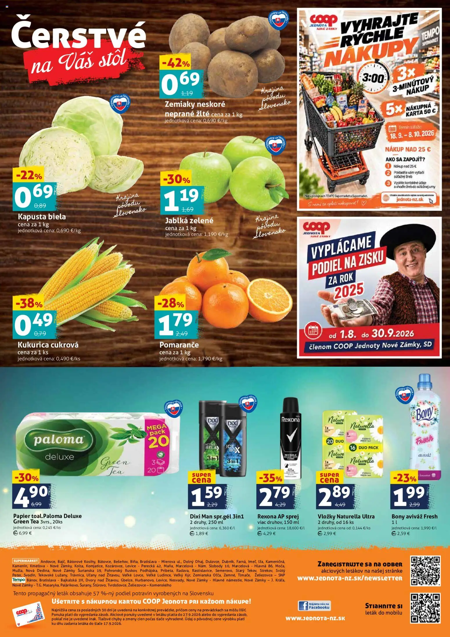 Nové COOP Jednota akcie – leták je platný od 25.09.2026 | Strana: 4 | Produkty: Stôl, Kapusta, Pomaranče