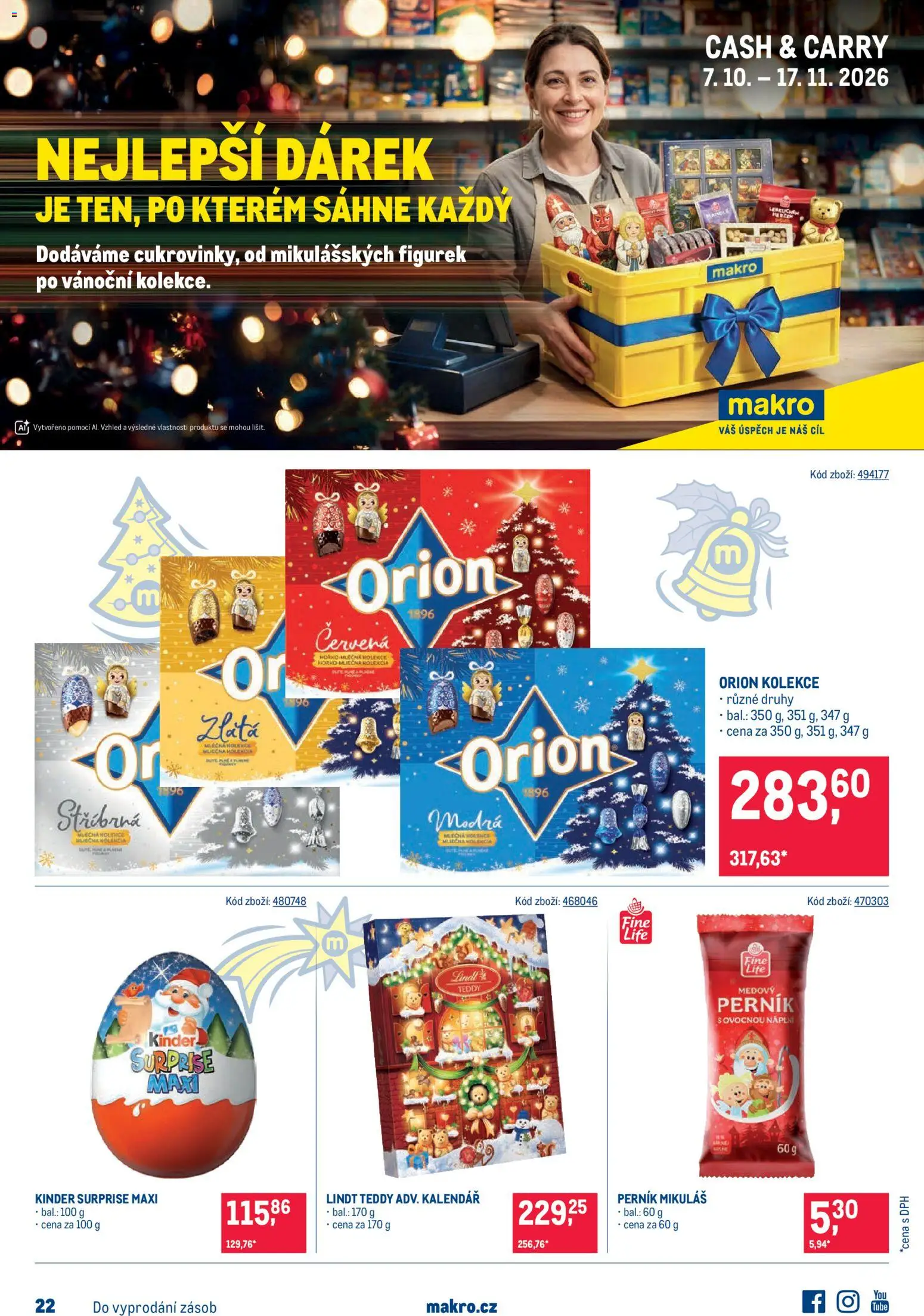 Makro leták - Mikulášské čokolády od 07.10.2026 | Strana: 1 | Produkty: Kinder surprise maxi, Perník, Mandle, Kinder