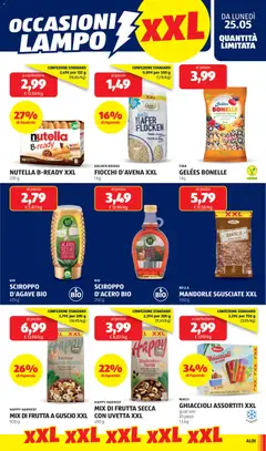 Anteprima del volantino FIOCCHI D'AVENA XXL, Fiocchi d'avena XXL, 1kg valido a partire dal 25.05.2026 | Pagina: 15 | Prodotti: Ghiaccioli, Fiocchi, Frutta, Mandorle