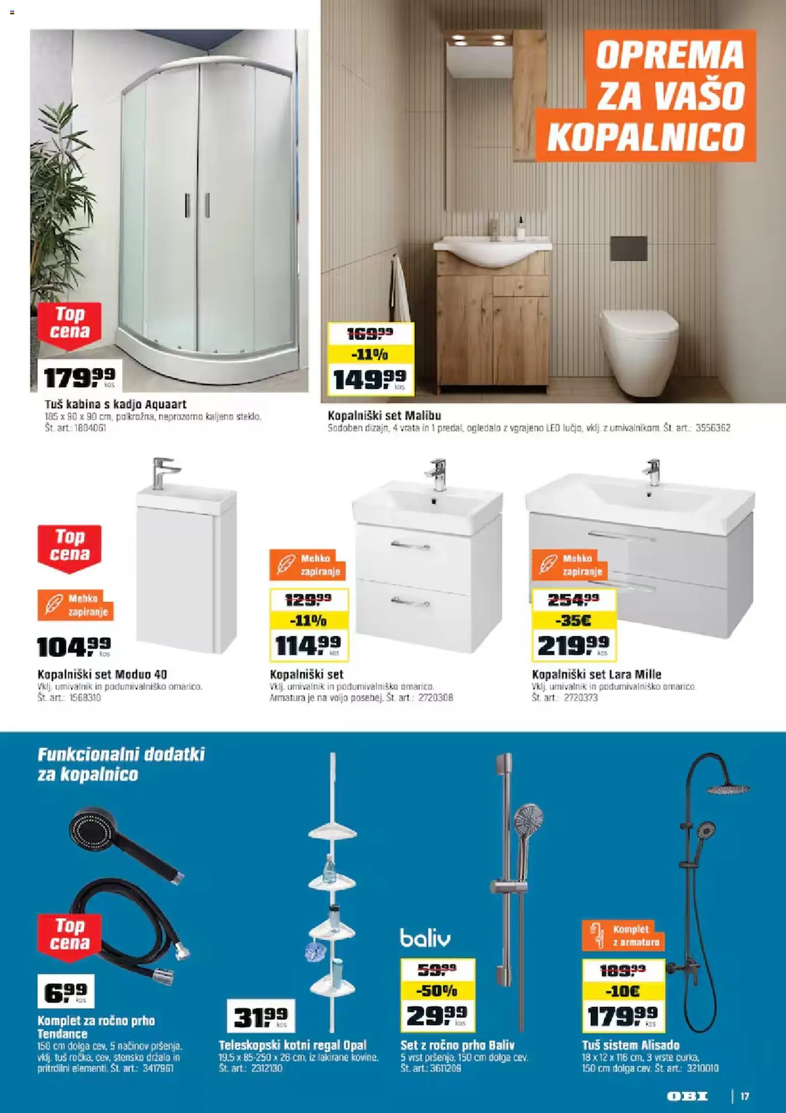 Novi OBI katalog ponudbe – veljaven od 02.07.2026 | Stran: 17 | Izdelki: Ogledalo, Tuš kabina, Regal, Vrata
