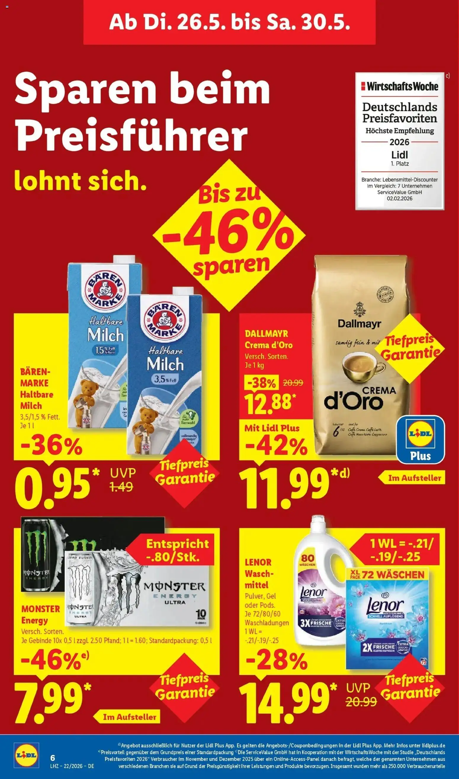 Lidl Německo leták od 26.05.2026 | Strana: 12 | Produkty: Lenor, Monster, Crema