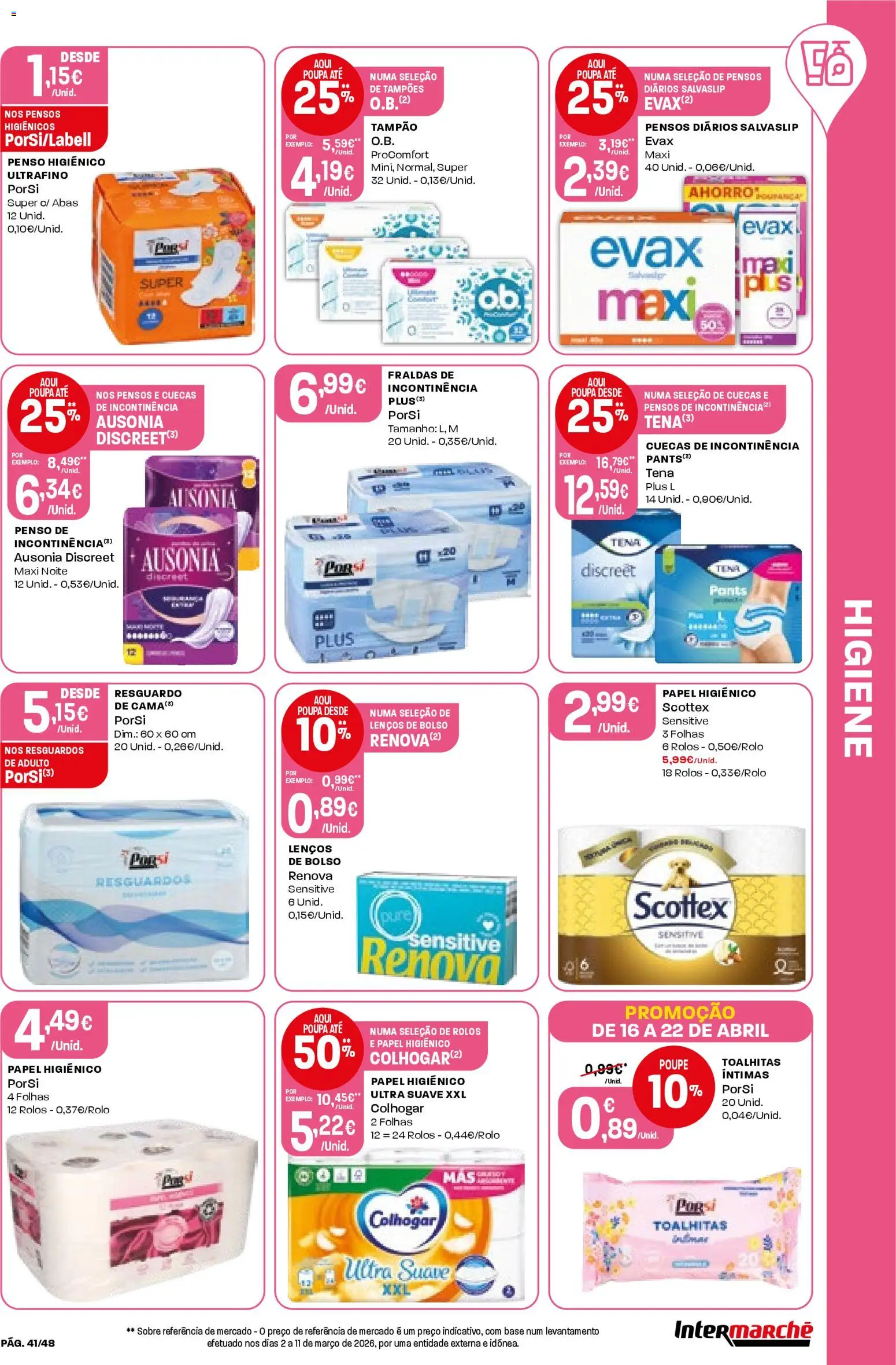 Intermarché folheto │ válido de 16.04.2026 | Página: 41 | Produtos: Papel higiénico, Fraldas, Base, Cuecas