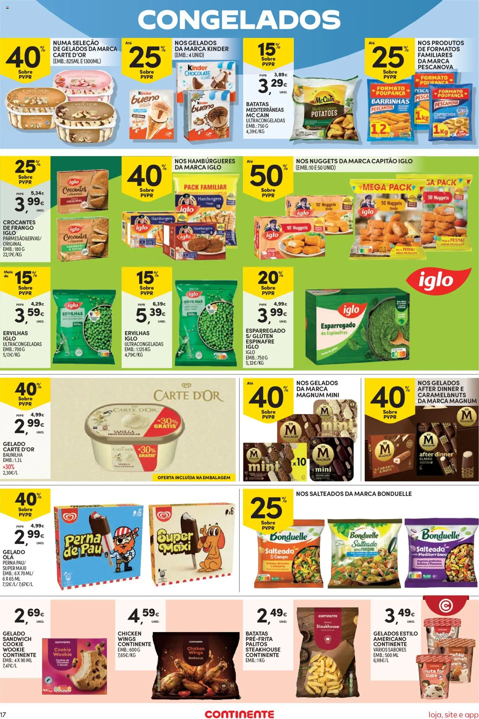 Continente Semanal Continente Bom Dia │ válido de 12.05.2026 | Página: 17 | Produtos: Brócolos, Gelado, Queijo, Gelado sandwich