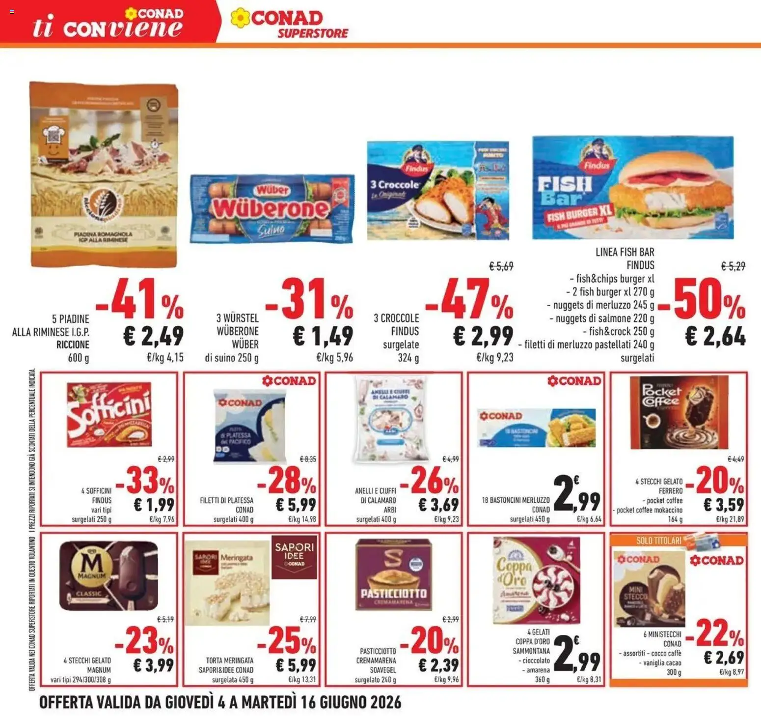 Volantino Conad del 04/06/2026 | Pagina: 26 | Prodotti: Gelato, Piadina, Torta, Cacao