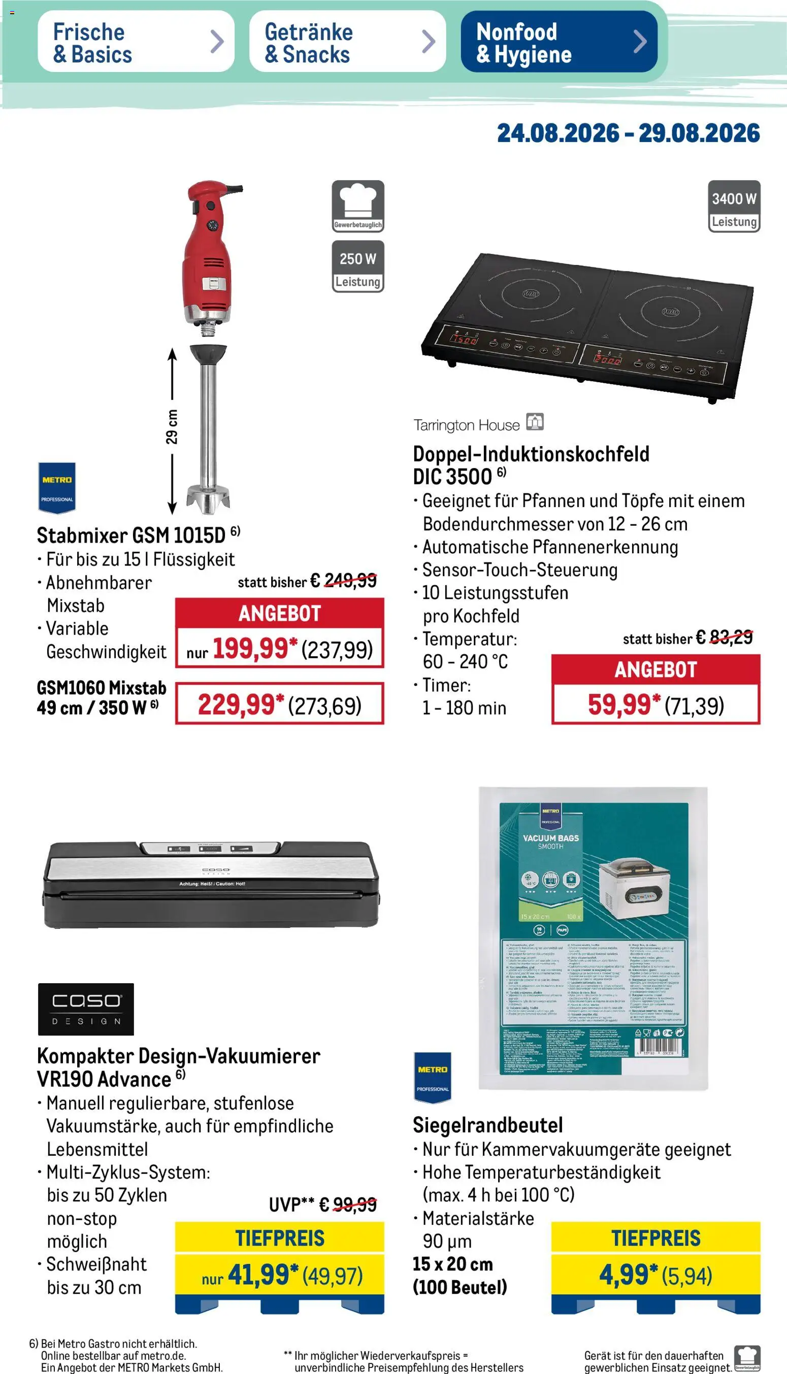 Metro NonFood-Angebote – gültig ab 24.08.2026 | Seite: 10 | Produkte: Kochfeld, Mixstab, Stabmixer