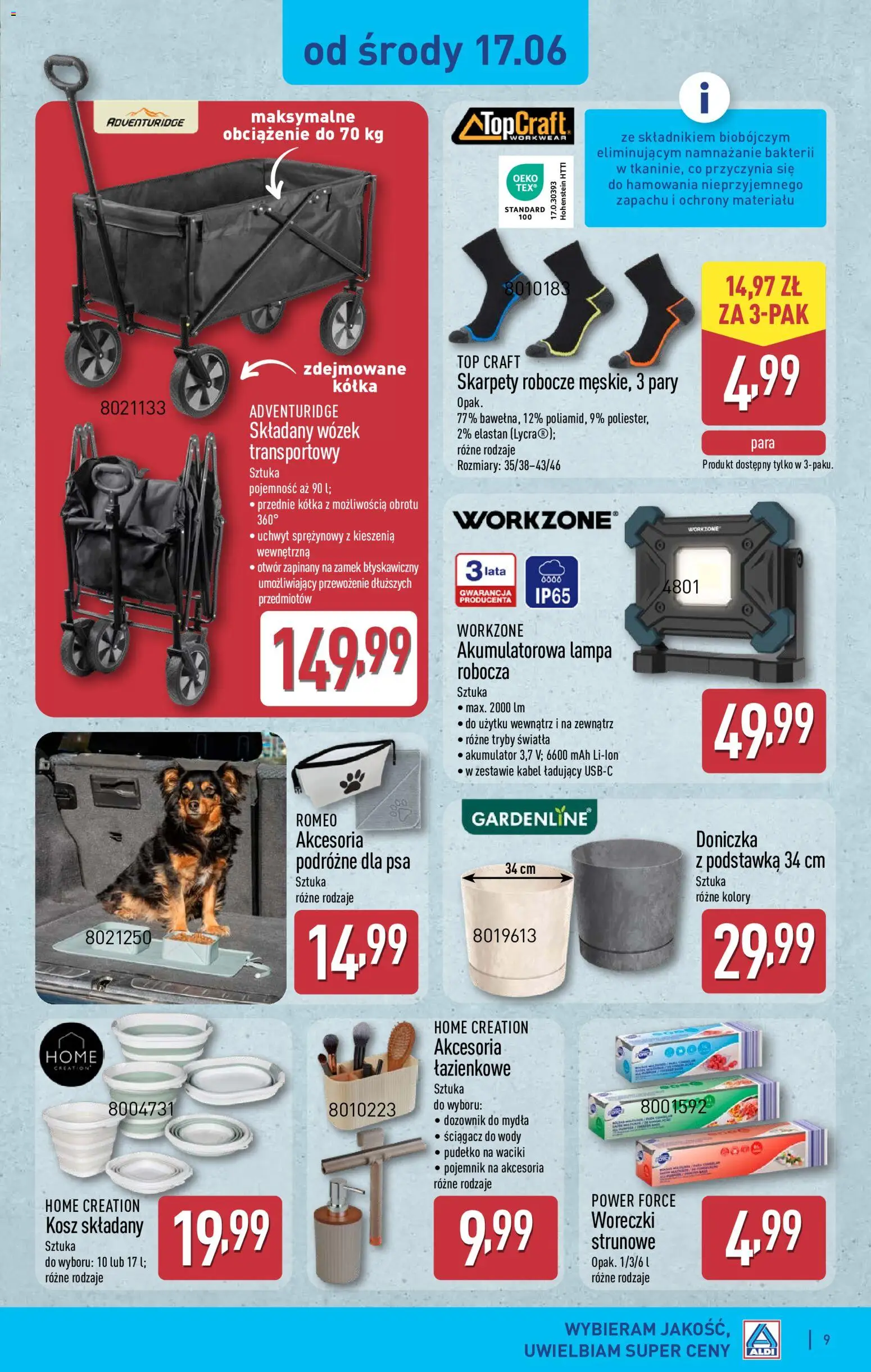 Aldi gazetka - Hity od Środy i od Soboty od 17.06.2026 | Strona: 9 | Produkty: Skarpety, Kabel, Pudełko, Doniczka