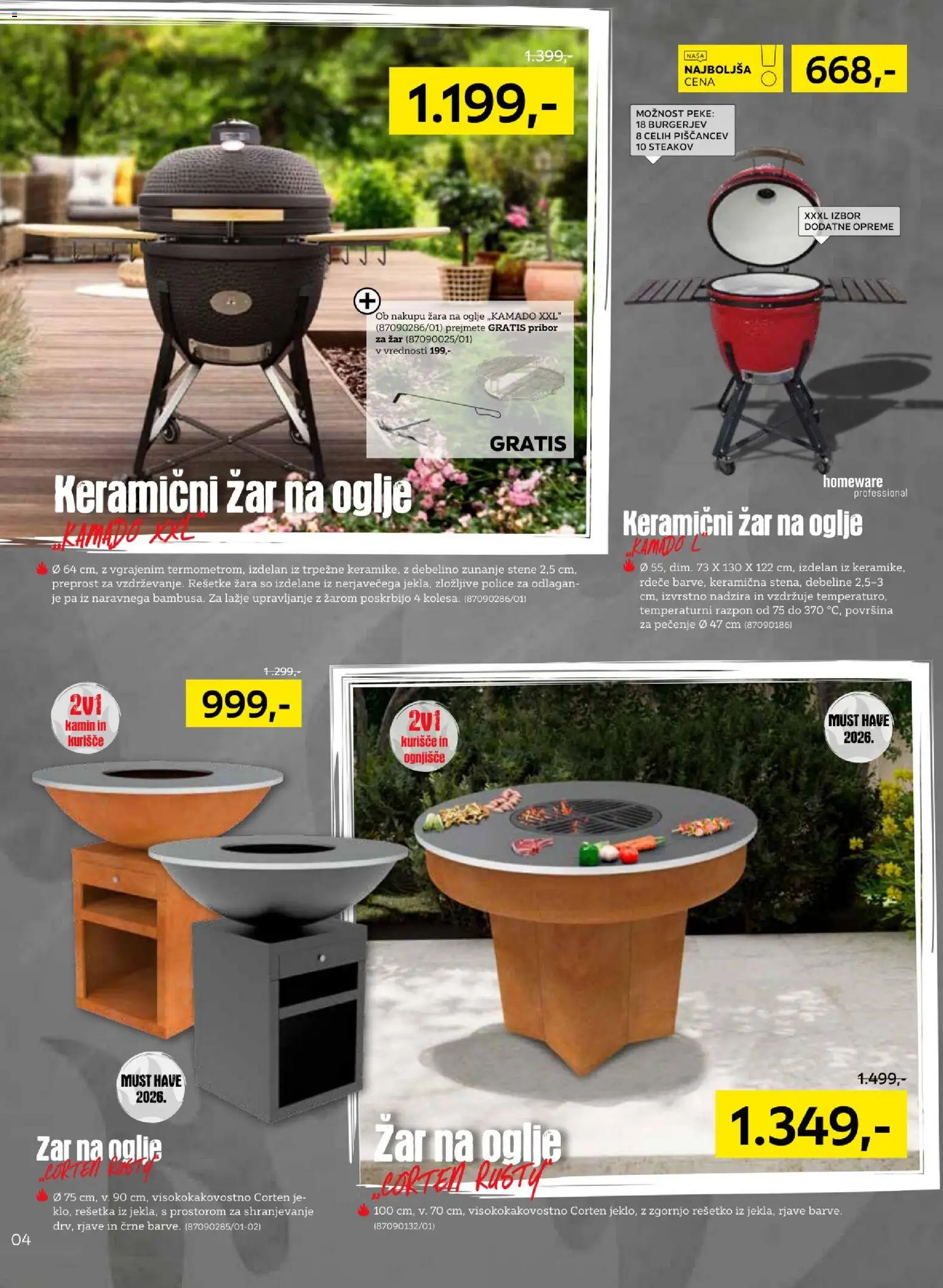 Novi XXXL Lesnina katalog ponudbe – veljaven od 07.04.2026 | Stran: 4 | Izdelki: Pribor, Pribor za žar, Zar