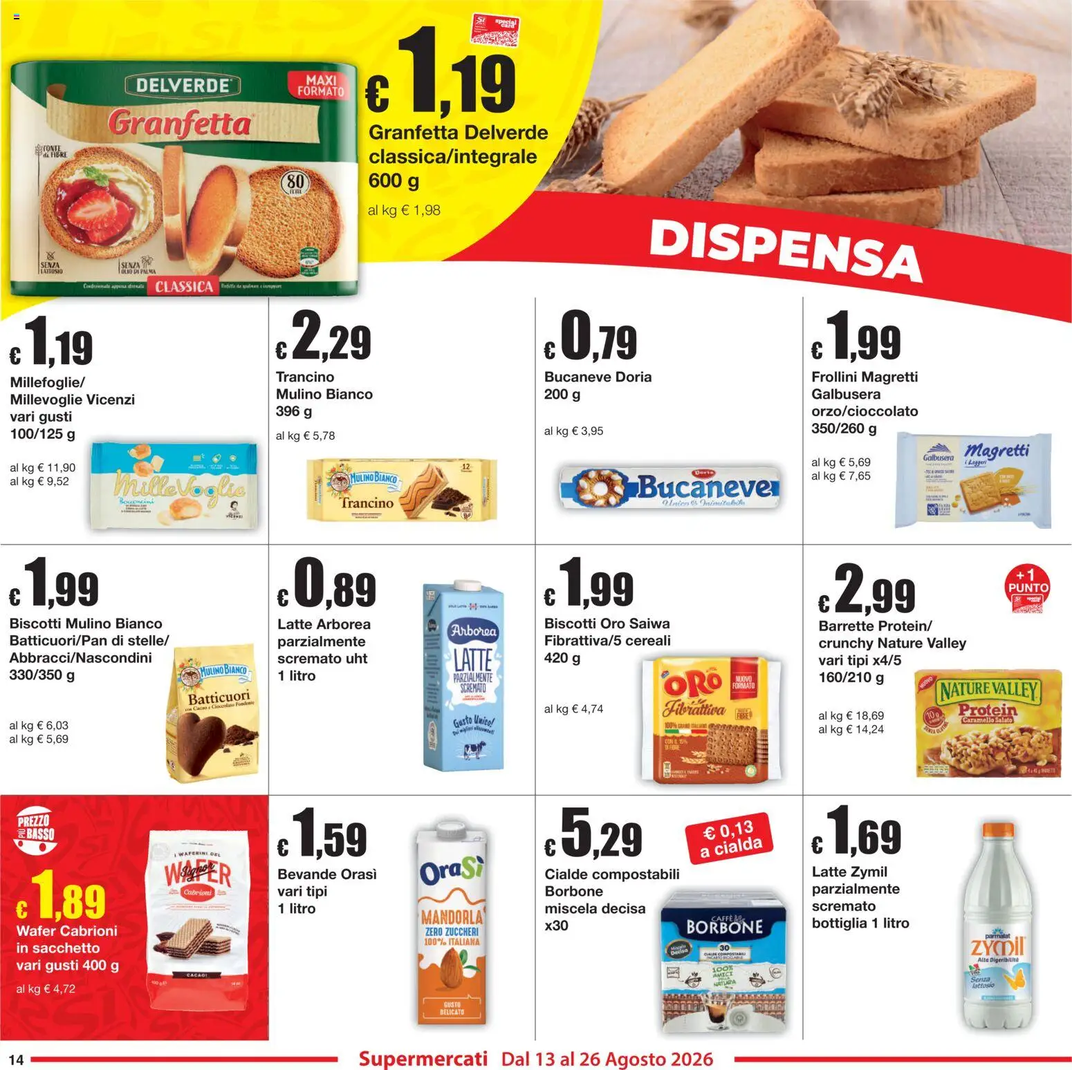 Volantino Sì con Te del 13/08/2026 | Pagina: 14 | Prodotti: Cioccolato, Biscotti, Bevande, Latte