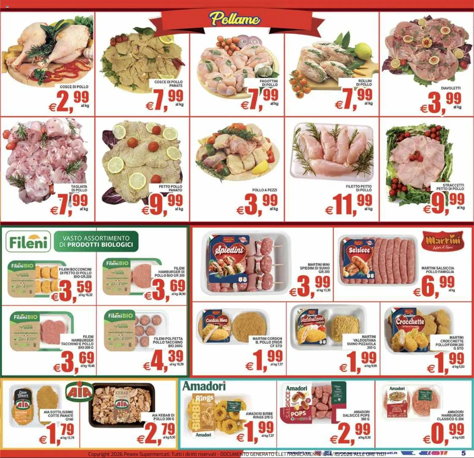 Volantino Pewex del 14/10/2026 | Pagina: 5 | Prodotti: Filetto, Salsiccia, Hamburger, Spiedini