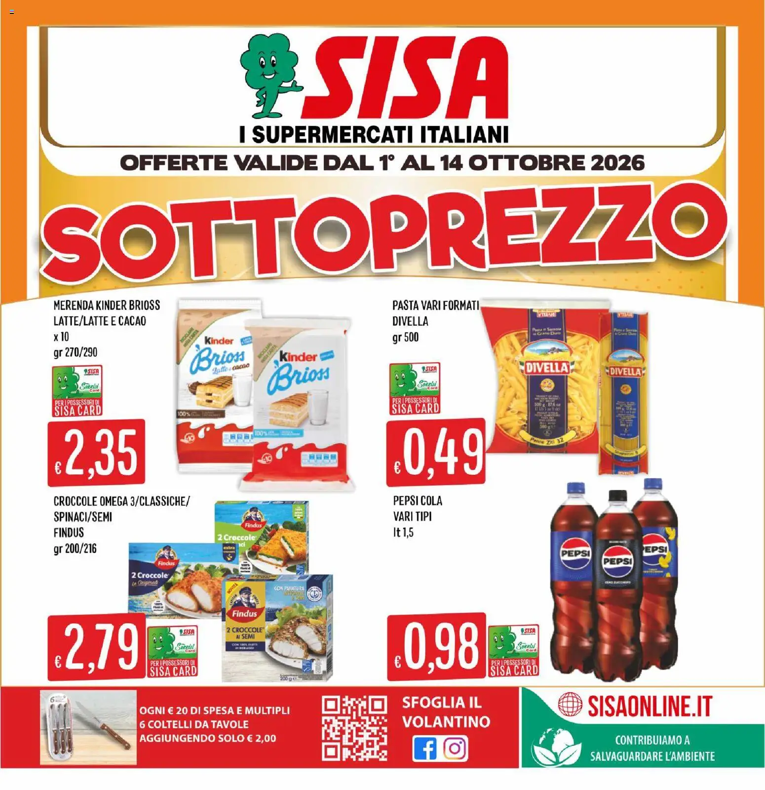 Volantino SISA del 01/10/2026 | Pagina: 1 | Prodotti: Latte, Omega, Penne, Pepsi