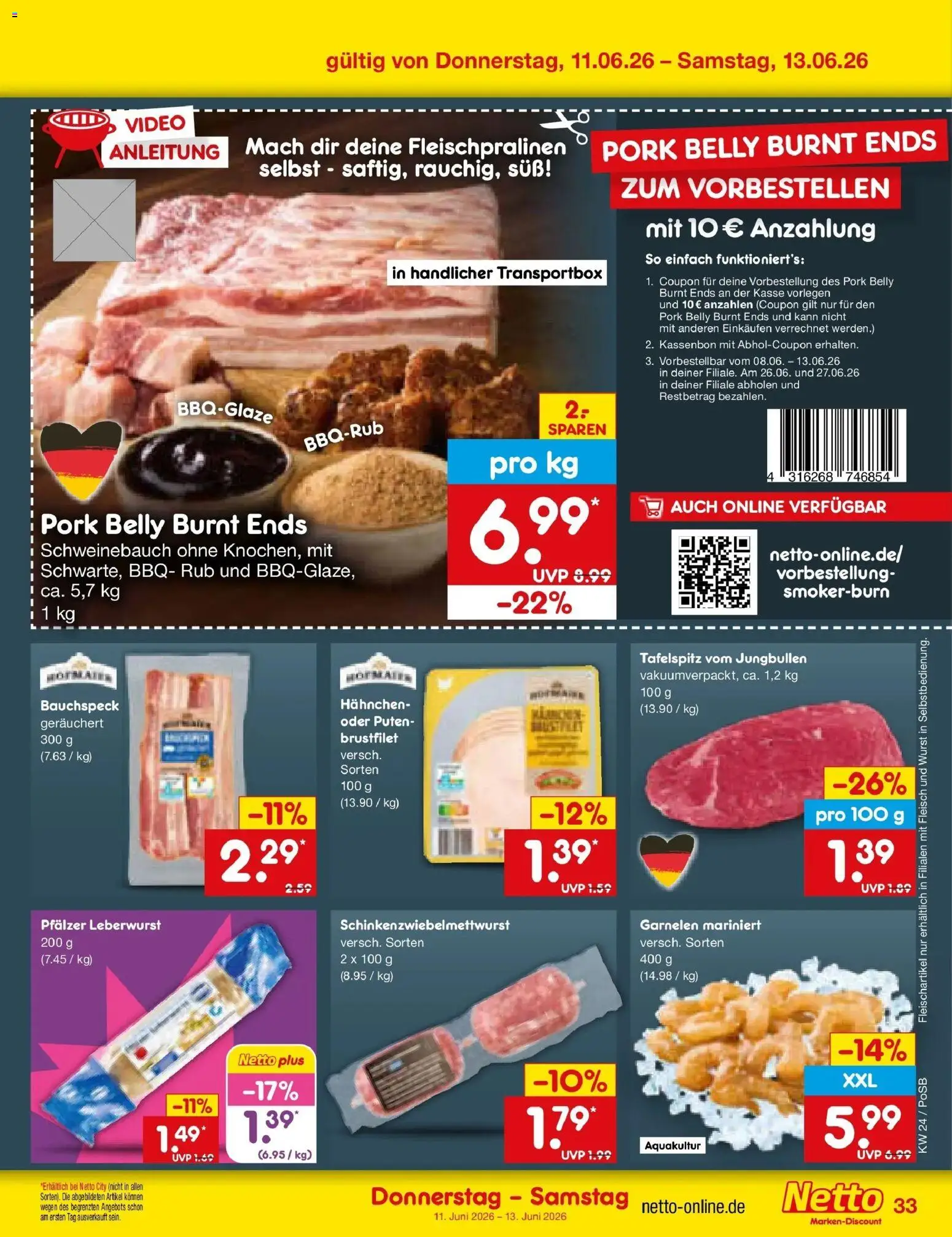 Netto Marken-Discount Prospekt Regensburg – gültig ab 08.06.2026 | Seite: 51 | Produkte: Tafelspitz, Schweinebauch, Garnelen, Video