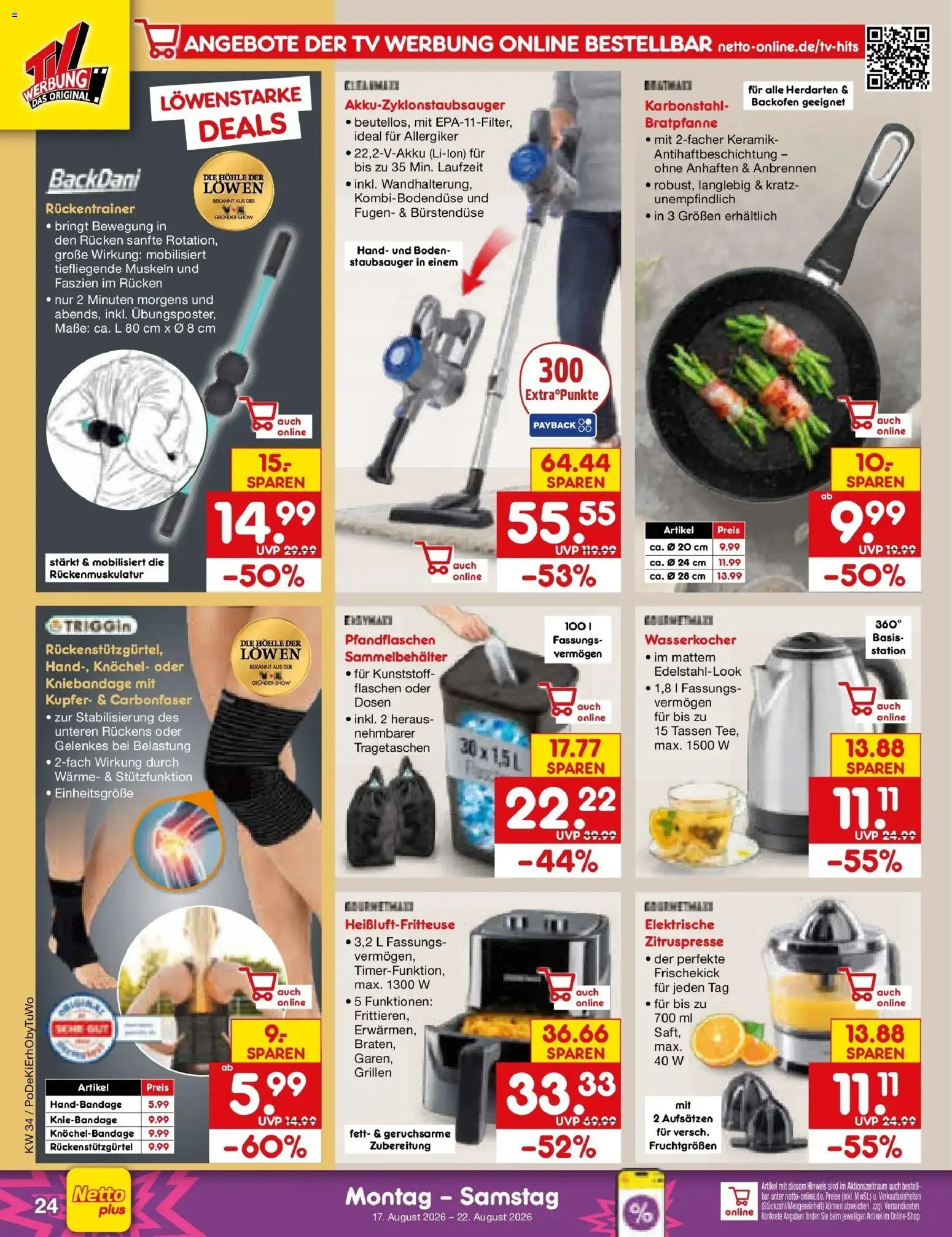 Netto Marken-Discount Prospekt Velden – gültig ab 17.08.2026 | Seite: 34 | Produkte: Wasserkocher, Staubsauger, Backofen, TV