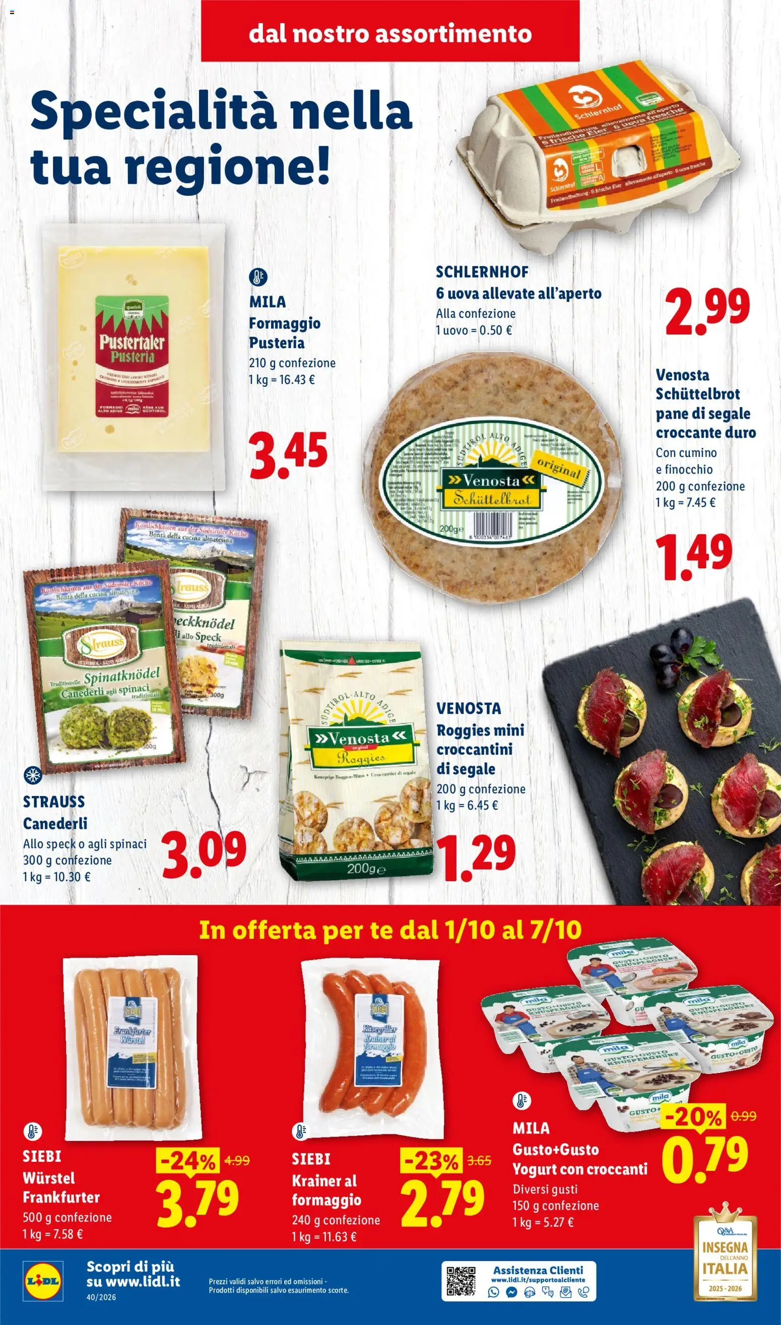 Volantino Lidl del 01/10/2026 | Pagina: 4 | Prodotti: Uova, Formaggio, Wurstel, Specialità