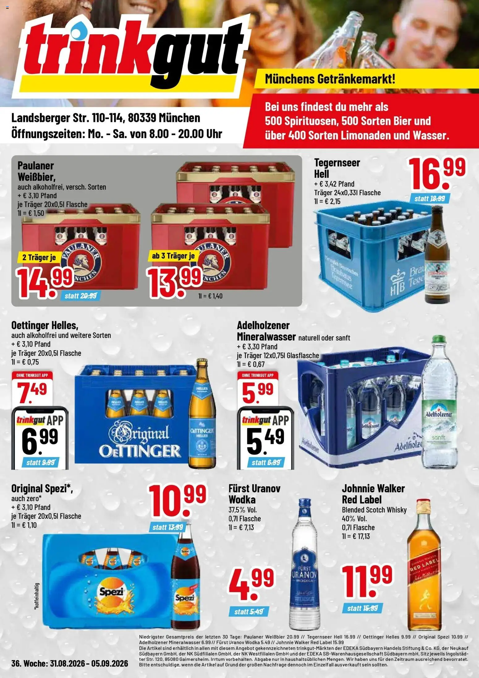 Trinkgut Prospekt München (ab 31.08.2026) » Angebote online | Seite: 1 | Produkte: Bier, Wodka, Uhr, Johnnie walker