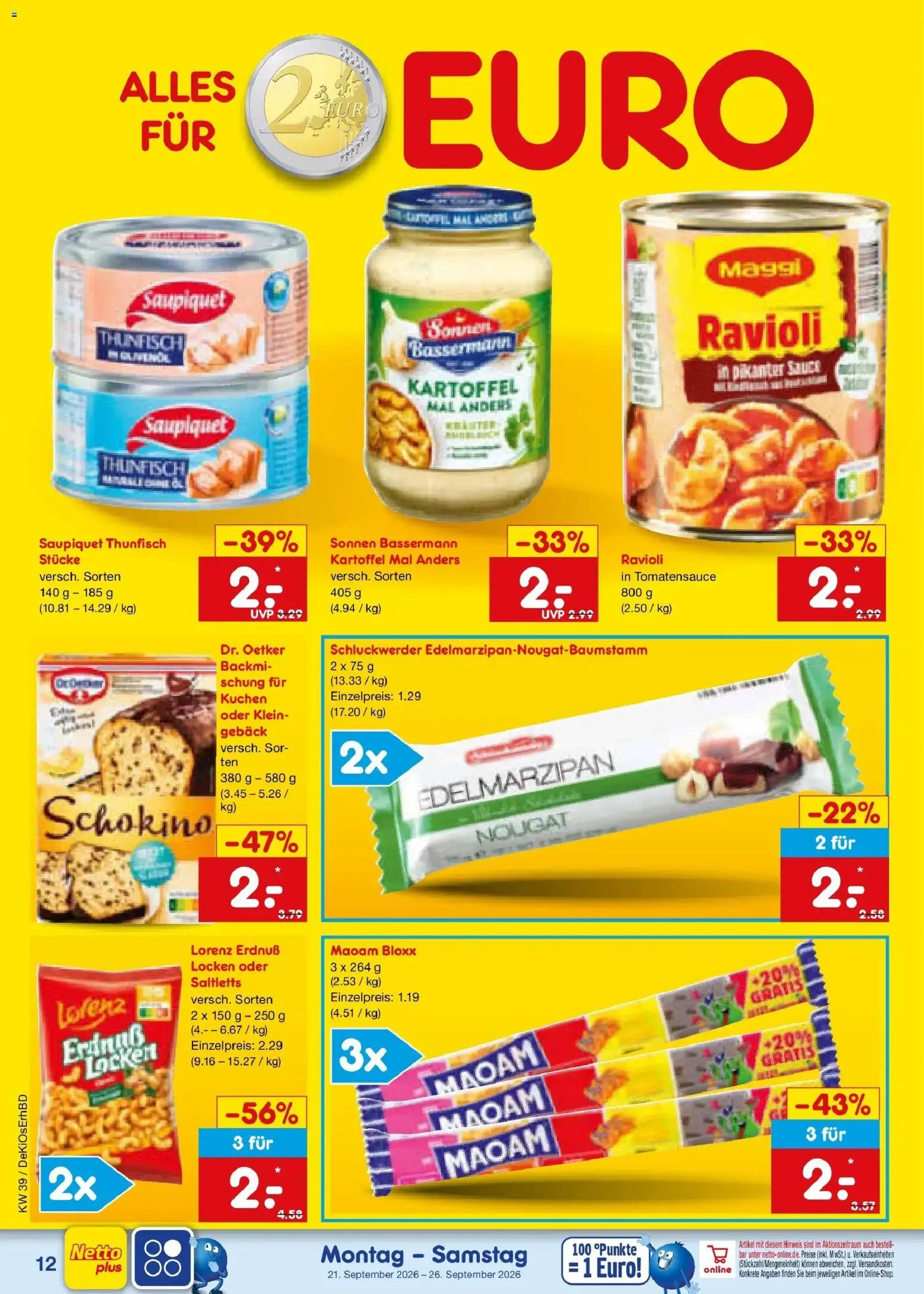 Netto Marken-Discount Prospekt Mistelbach – gültig ab 21.09.2026 | Seite: 20 | Produkte: Maggi, Thunfisch, Kuchen