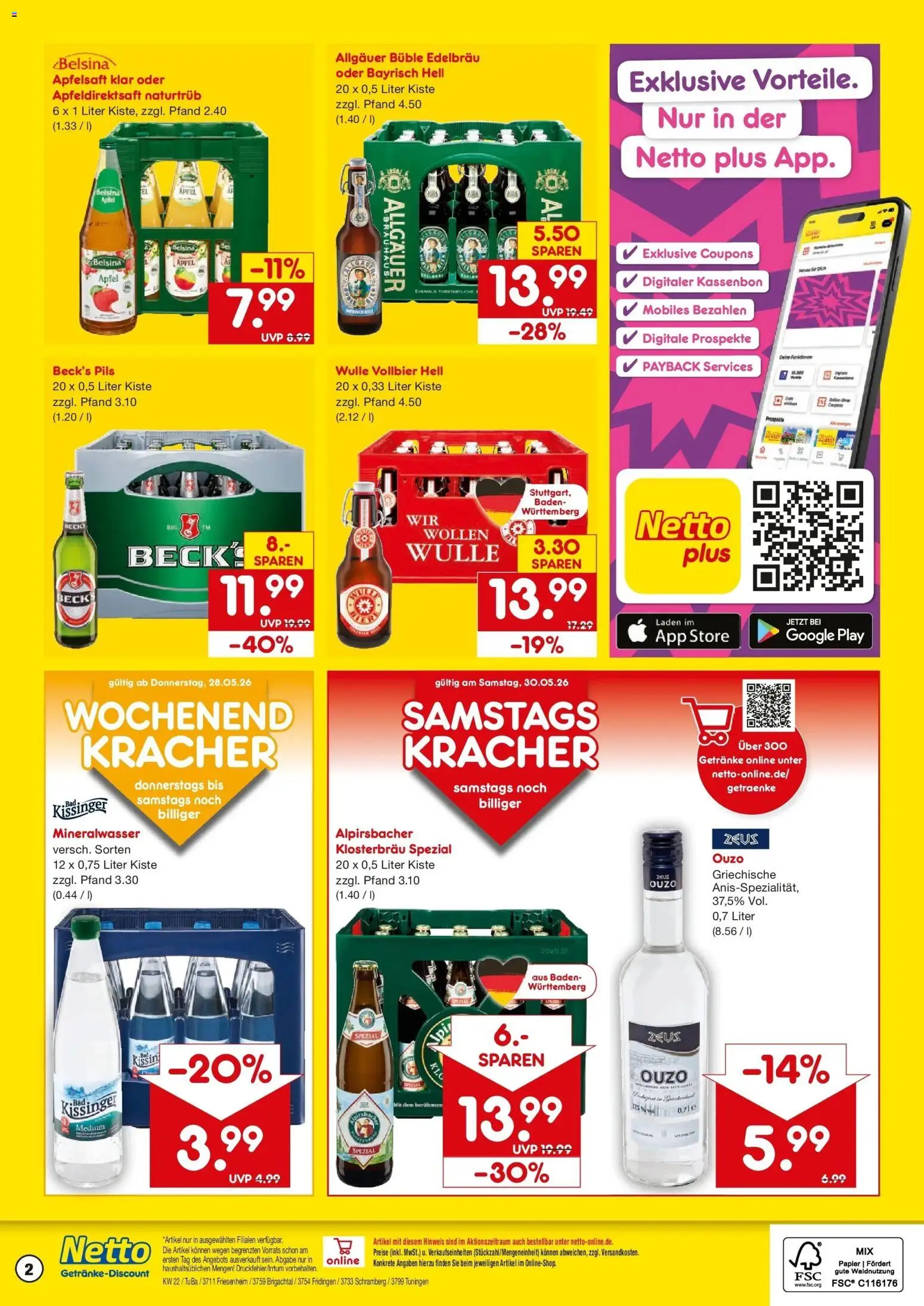 Netto Marken-Discount Prospekt Schramberg – gültig ab 26.05.2026 | Seite: 2 | Produkte: Ouzo, Pils, Äpfel, Mineralwasser