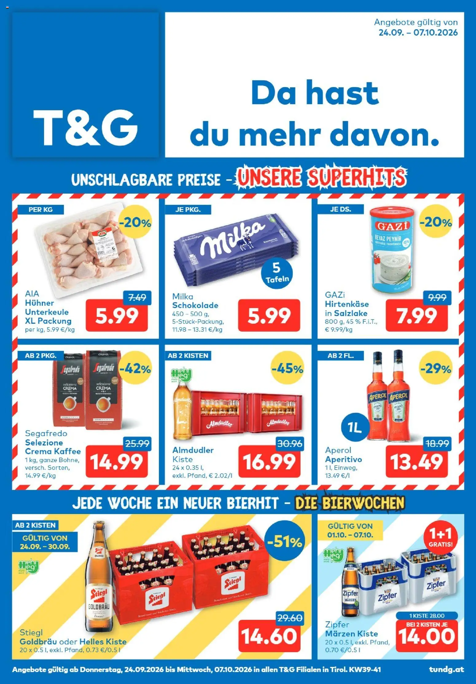 T&G Tirol gültig ab 24.09.2026 | Seite: 1 | Produkte: Aperol, Kaffee, Schokolade